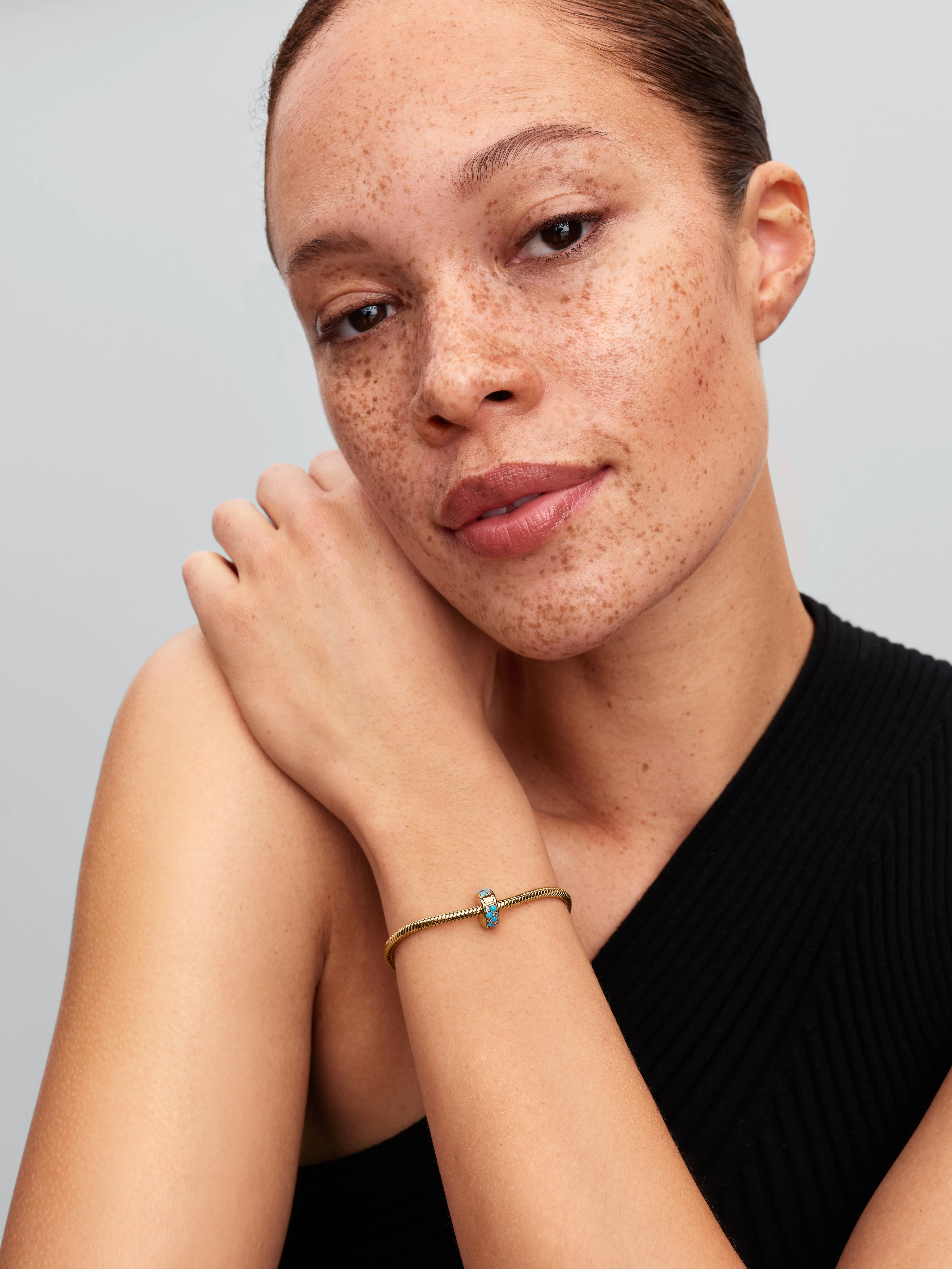14K Gold-Plated Clip With Icy Blue And Capri Blue Crystal And Silicone Grip - Image 3