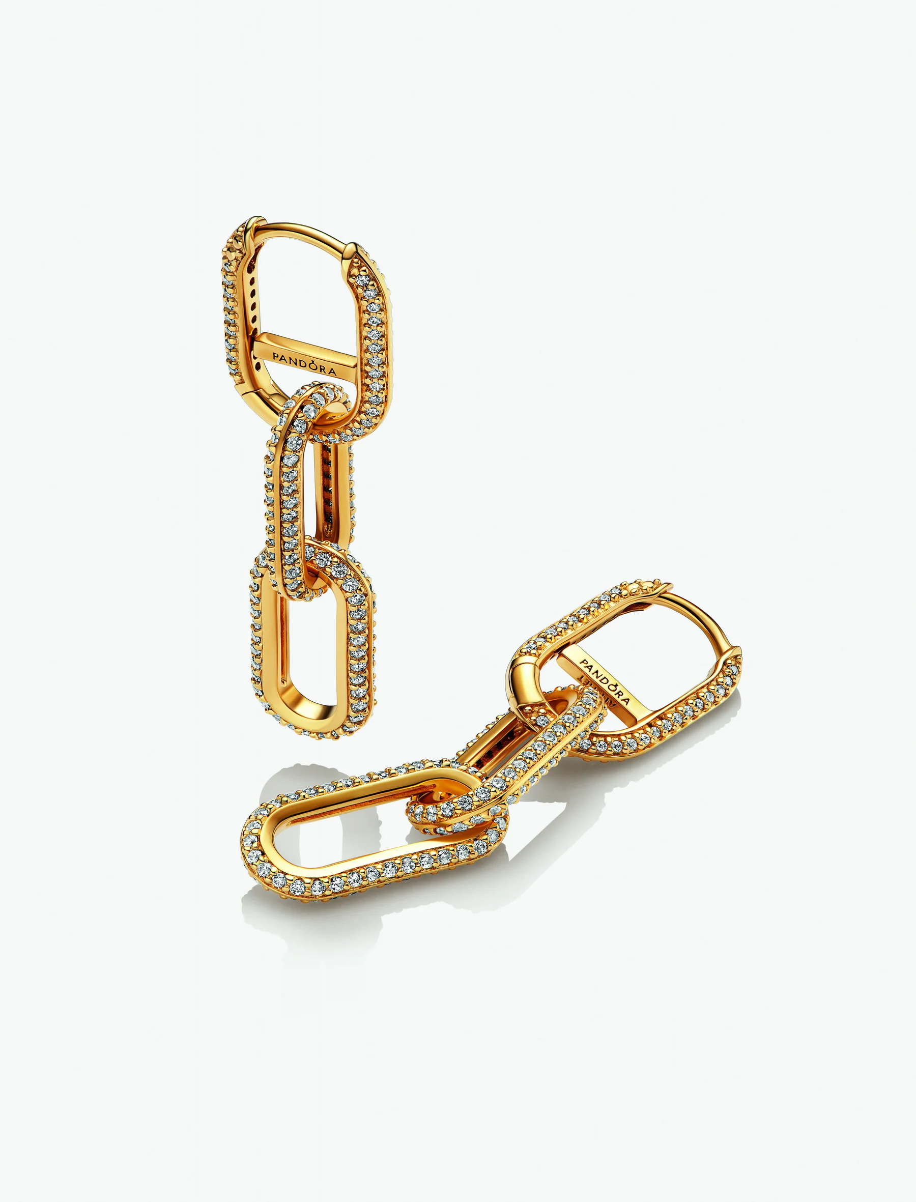 14K Gold-Plated Hoop Link Earring With Clear Cubic Zirconia - Image 3