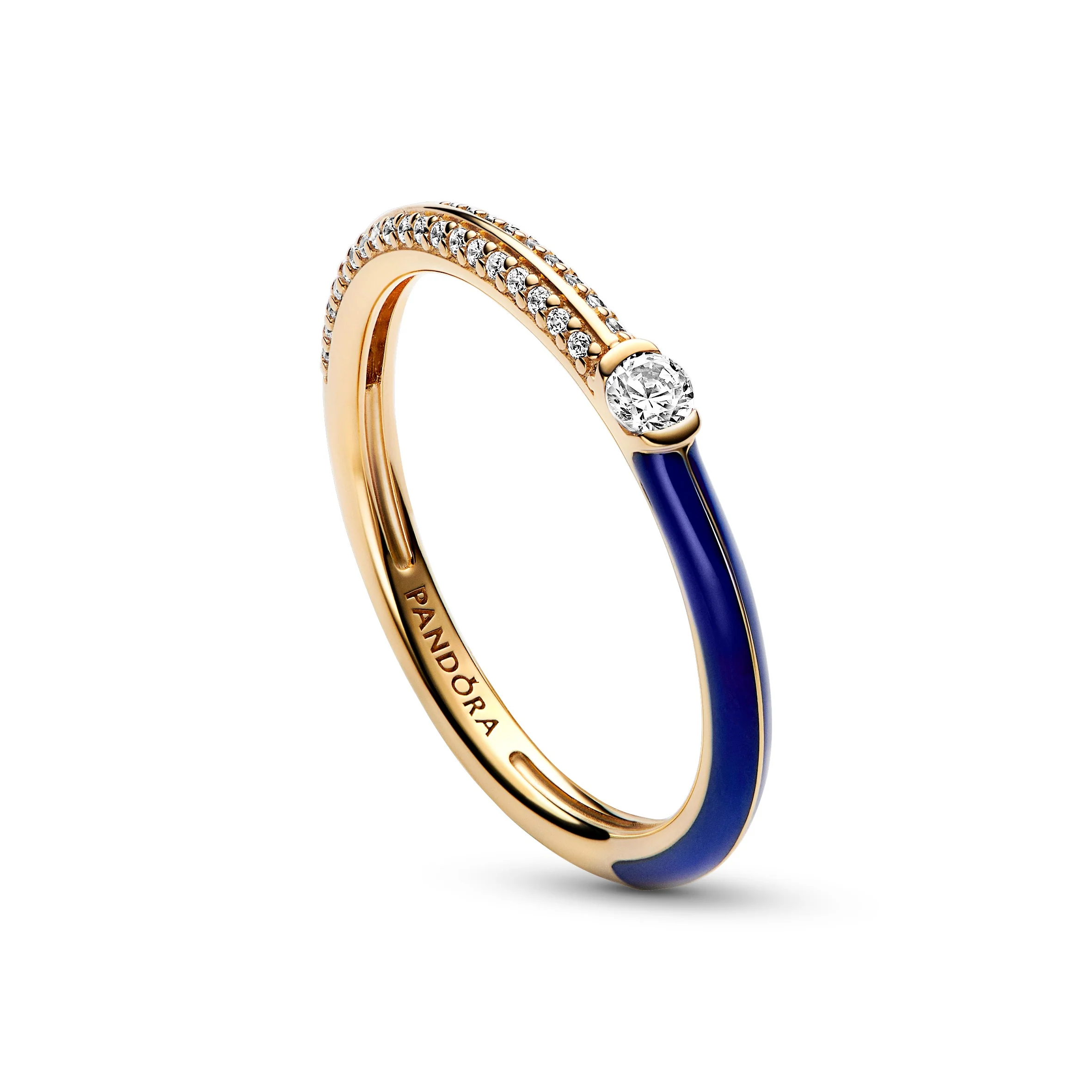 14K Gold-Plated Ring With Blue Enamel And Clear Cubic Zirconia - Image 3