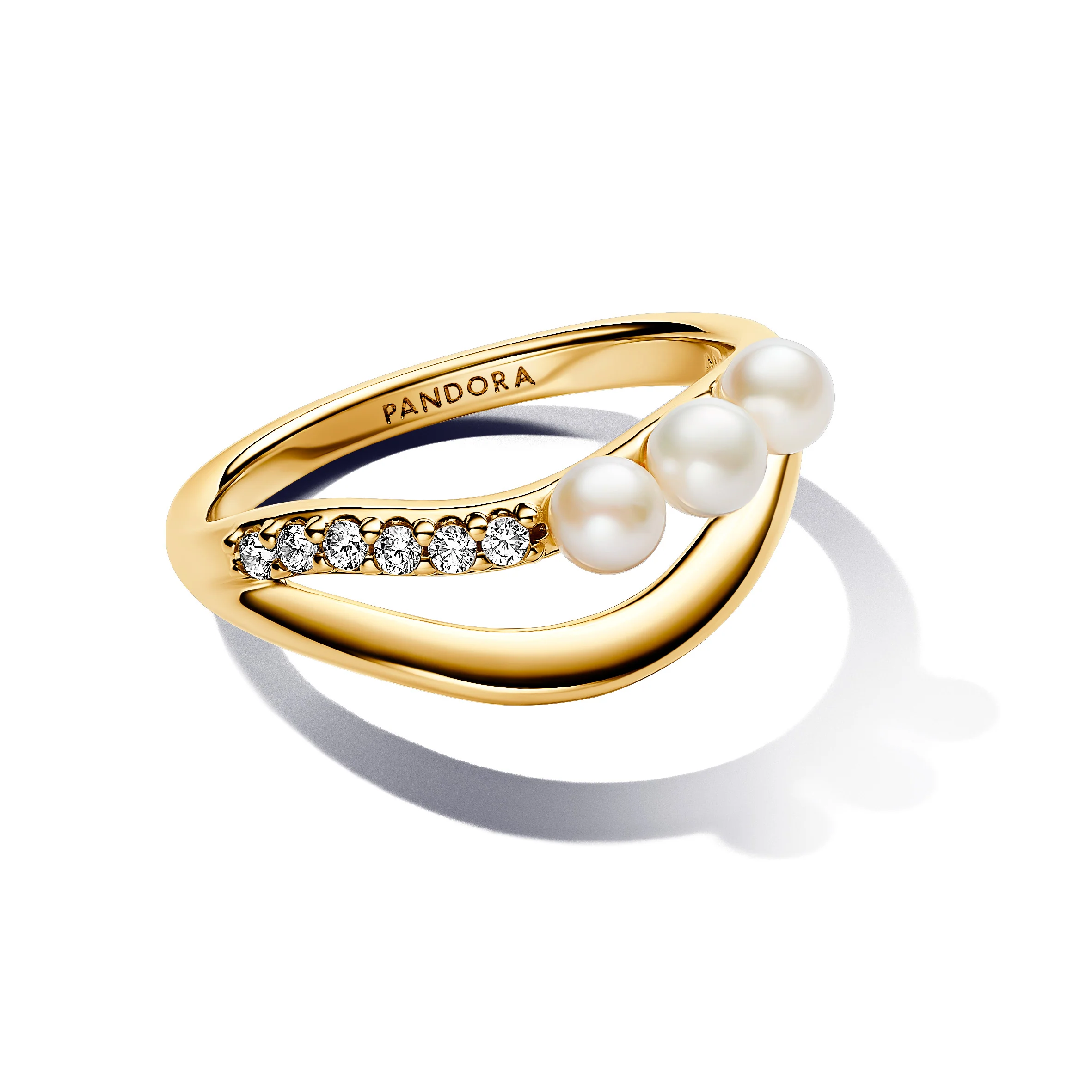 14K Gold-Plated Ring With White Treated Freshwater Cultured Pearl And Clear Cubic Zirconia - Image 3
