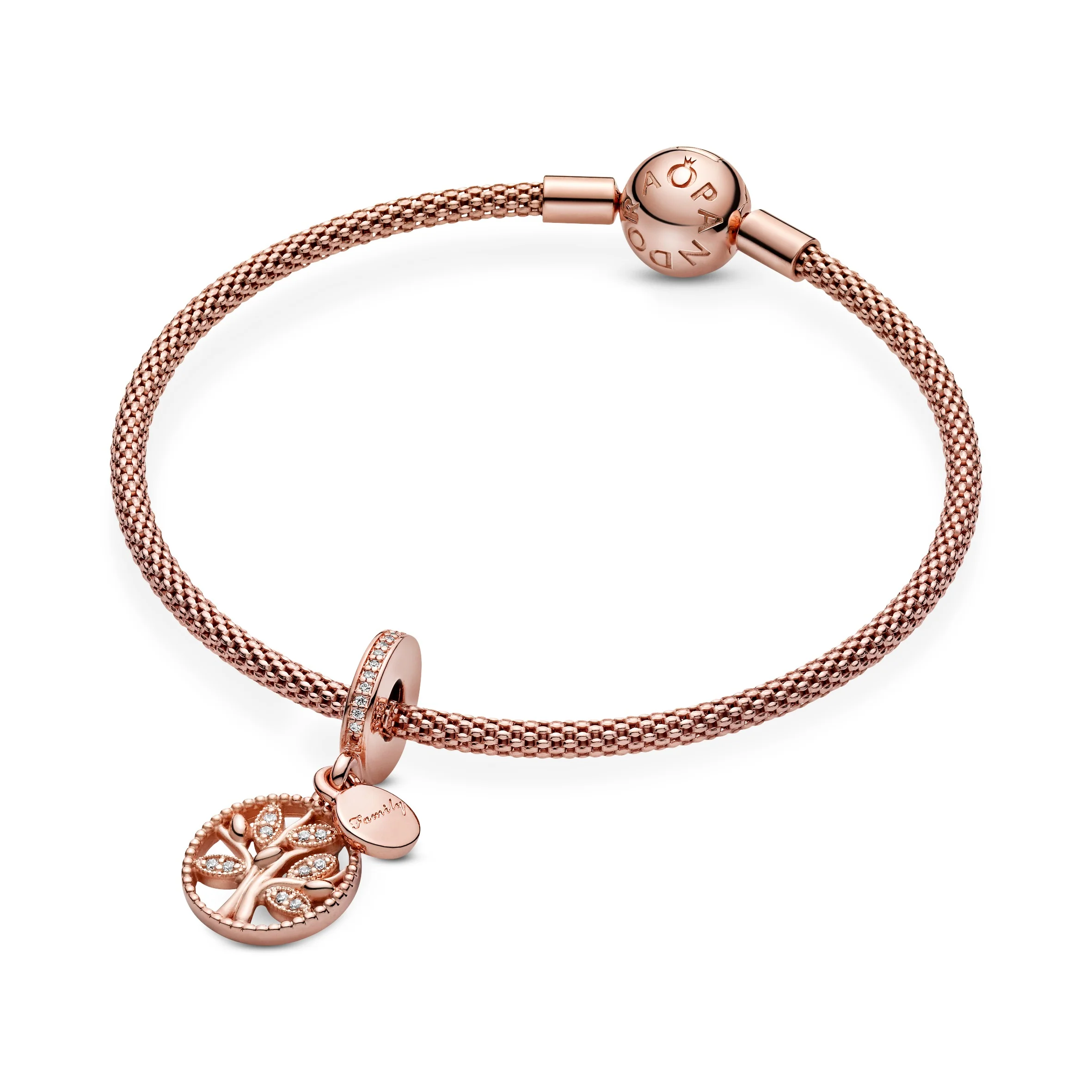 14K Rose Gold-Plated Family Tree Dangle With Clear Cubic Zirconia - Image 3