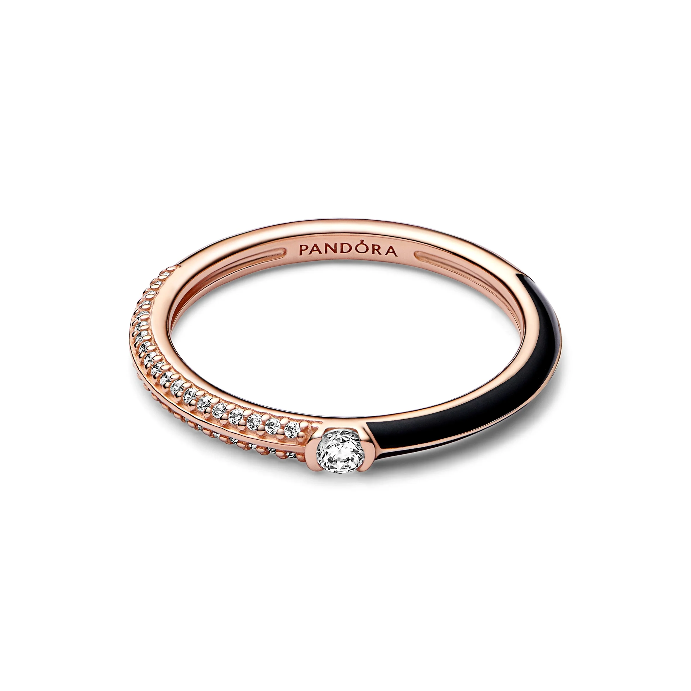 14K Rose Gold-Plated Ring With Clear Cubic Zirconia And Black Enamel - Image 4