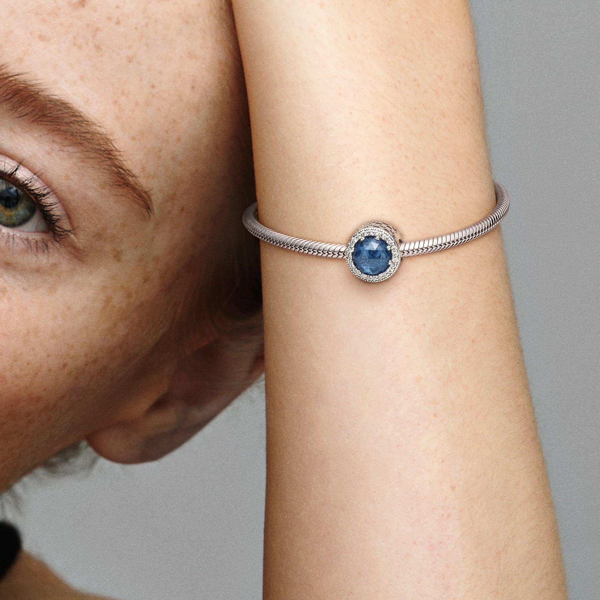 Abstract Silver Charm With Moonlight Blue Crystal And Clear Cubic Zirconia - Image 2