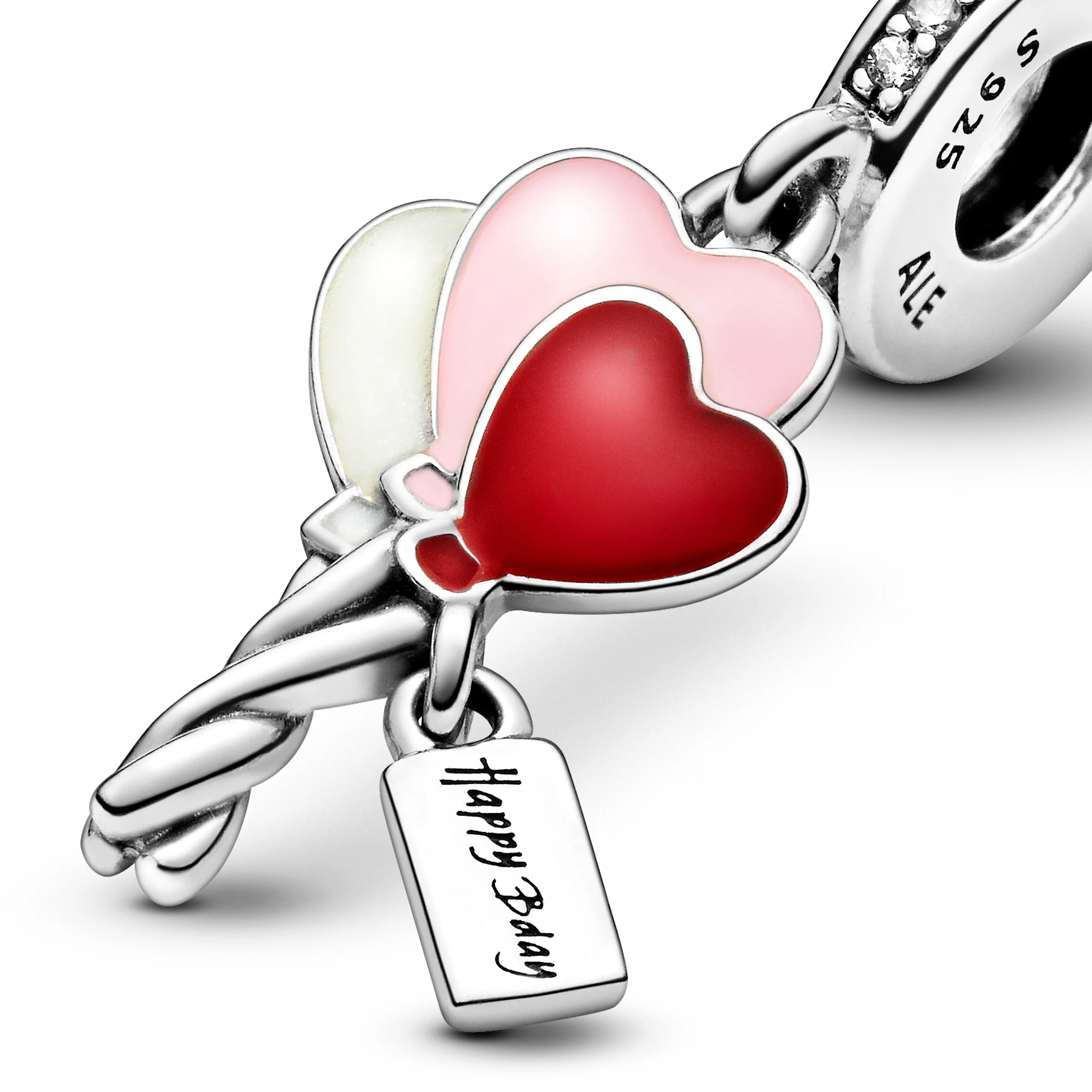 Balloons Silver Dangle With Clear Cubic Zirconia, Shimmering Silver, Pink And Red Enamel - Image 7