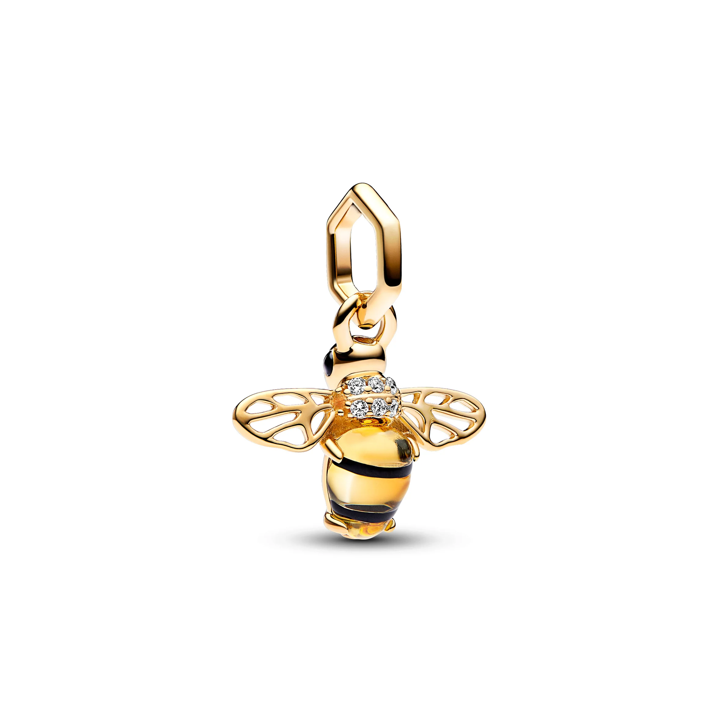 Bee 14K Gold-Plated Dangle With Black And Sulphur Yellow Crystal, Clear Cubic Zirconia And Black Enamel