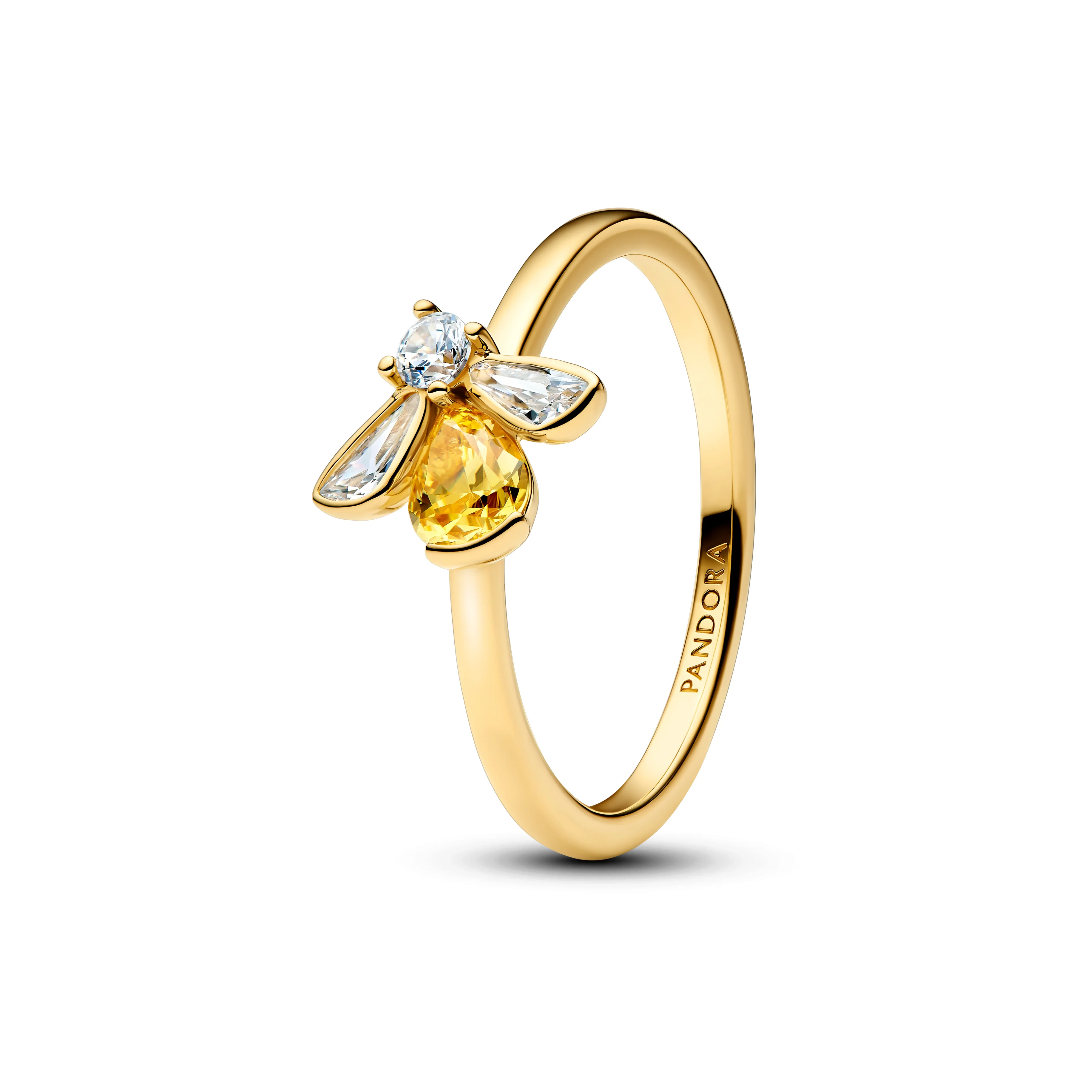 Bee 14K Gold-Plated Ring With Vibrant Yellow And Clear Cubic Zirconia