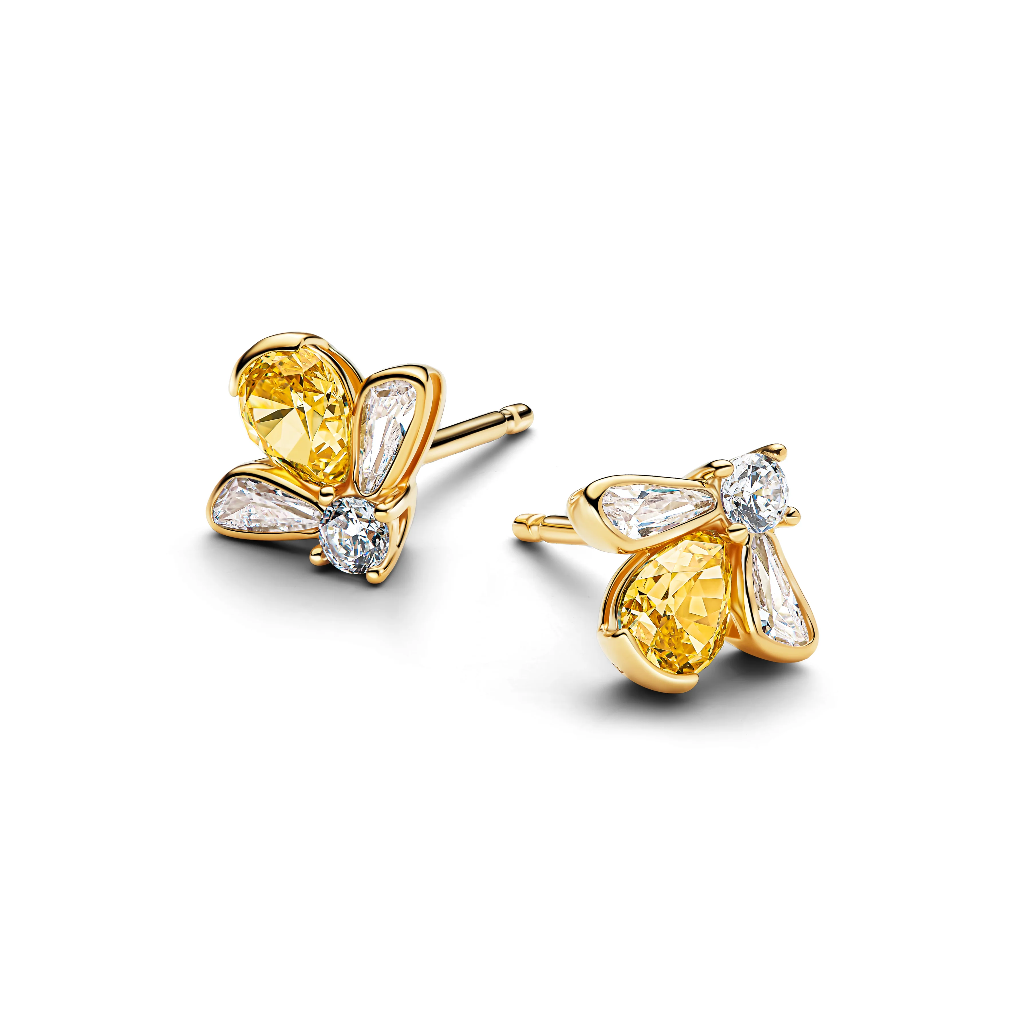 Bee 14K Gold-Plated Stud Earrings With Vibrant Yellow And Clear Cubic Zirconia - Image 2