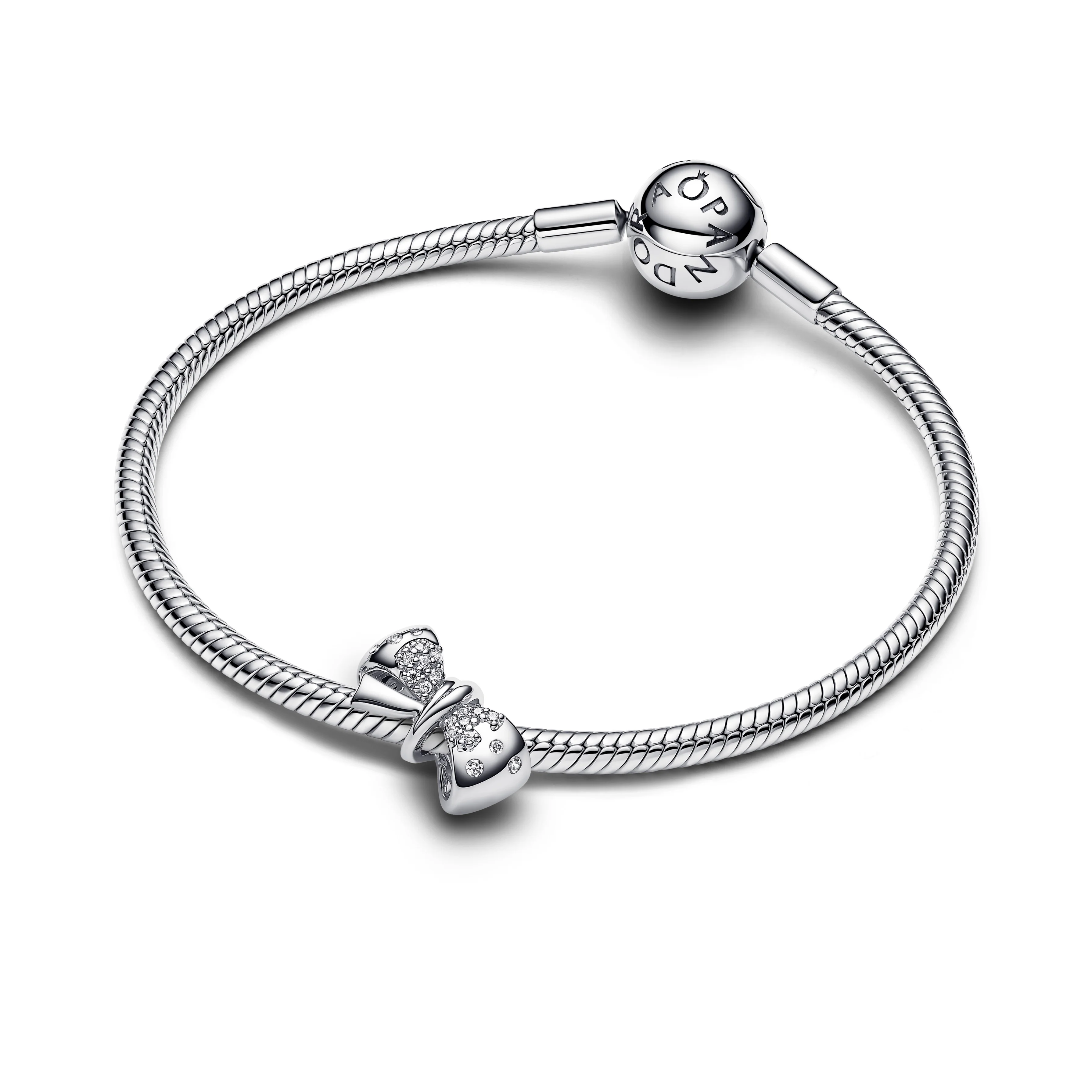 Bow Sterling Silver Charm With Clear Cubic Zirconia - Image 4