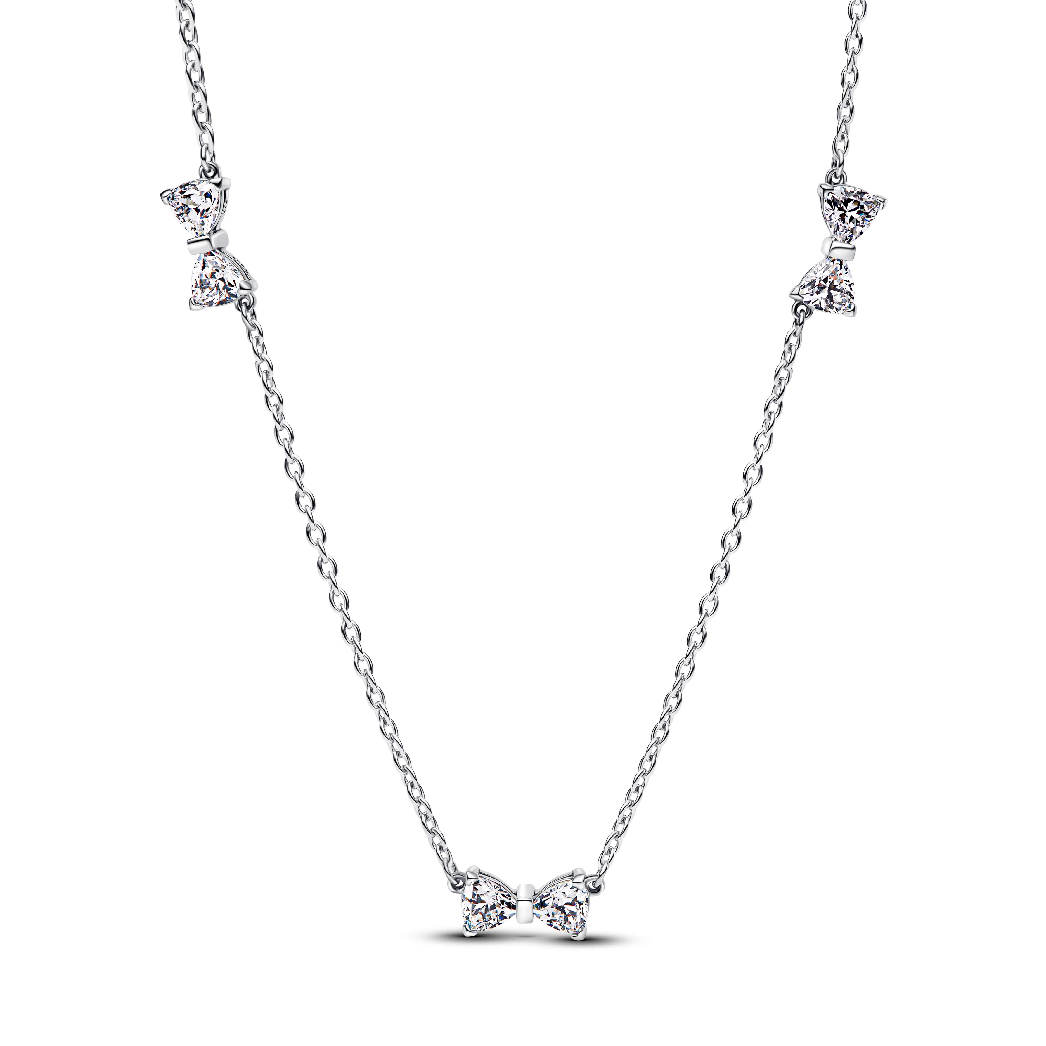 Bow Sterling Silver Pendant Necklace With Clear Cubic Zirconia