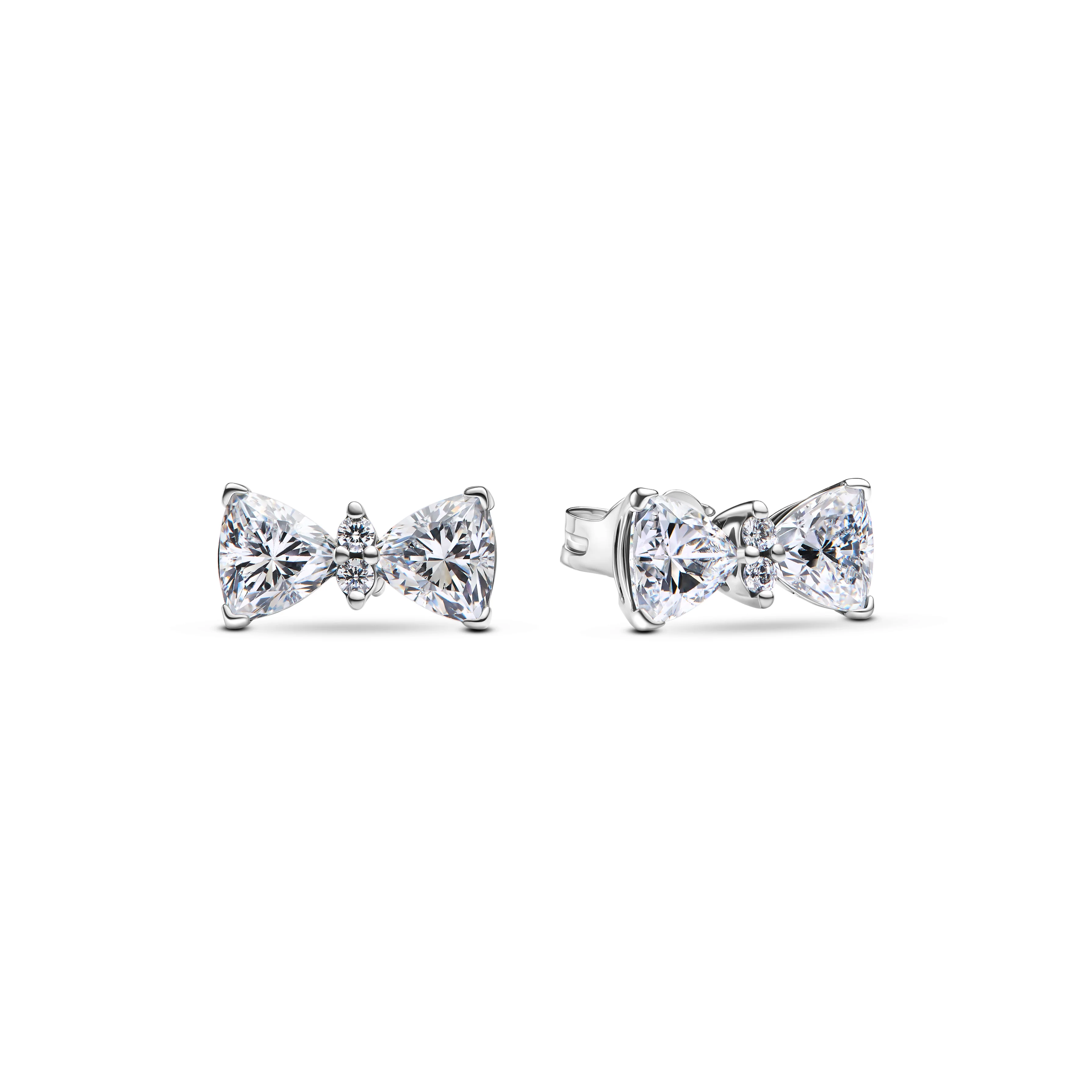 Bow Sterling Silver Stud Earrings With Clear Cubic Zirconia