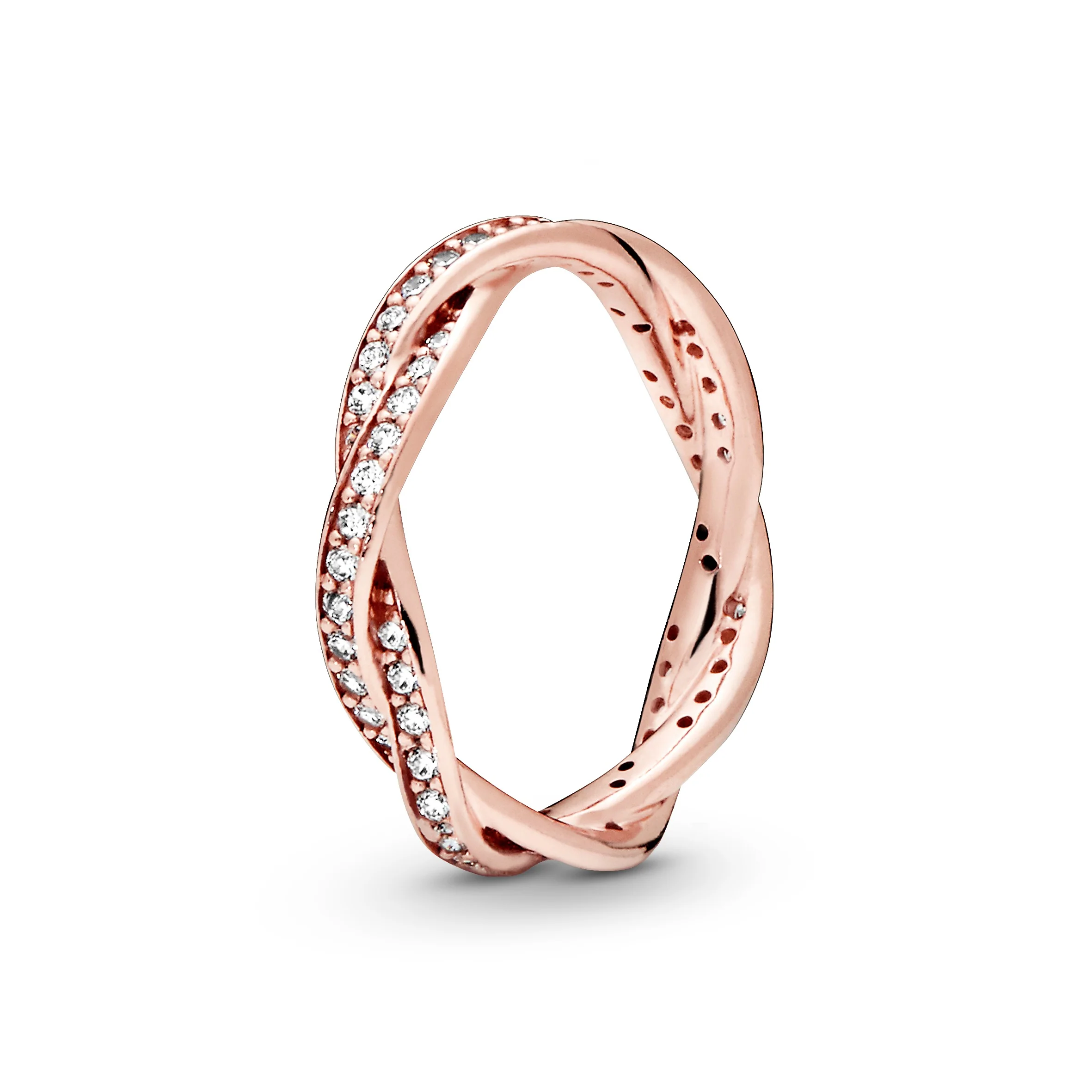Braided 14K Rose Gold-Plated Ring With Clear Cubic Zirconia - Image 3