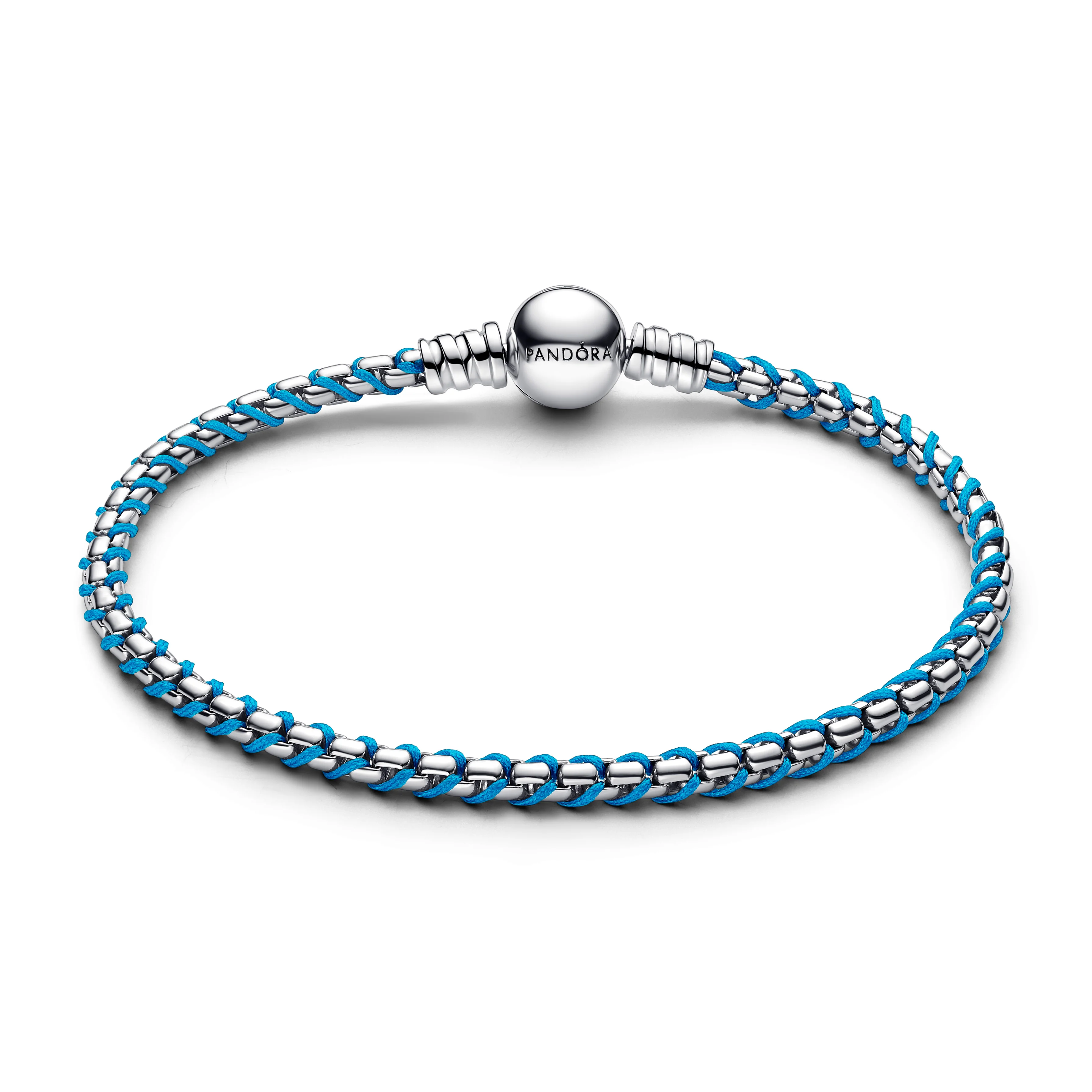 Braided Sterling Silver Box Chain Bracelet With Turquoise Textile Cord - Image 4