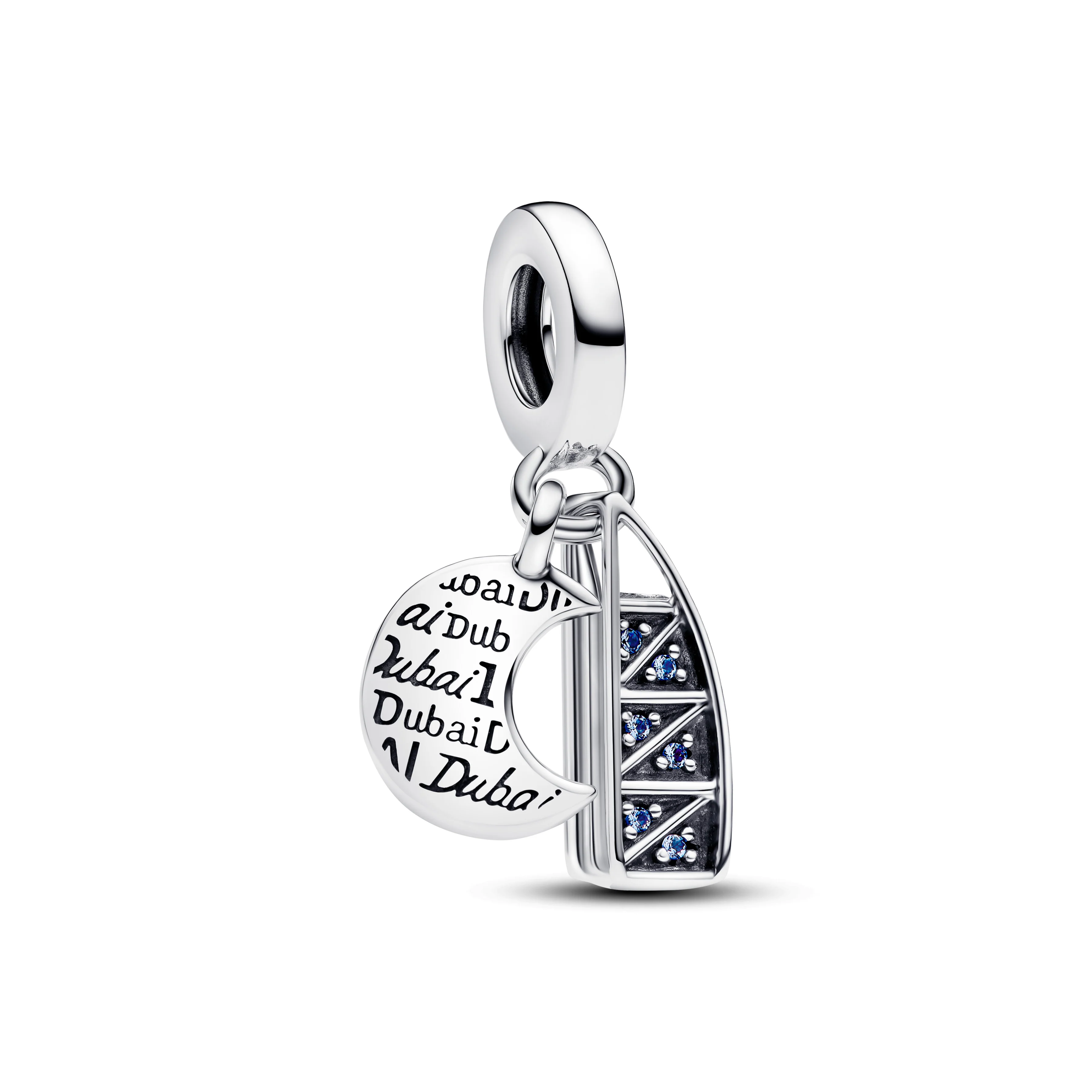 Burj Al Arab Sterling Silver Double Dangle With Stellar Blue Crystal