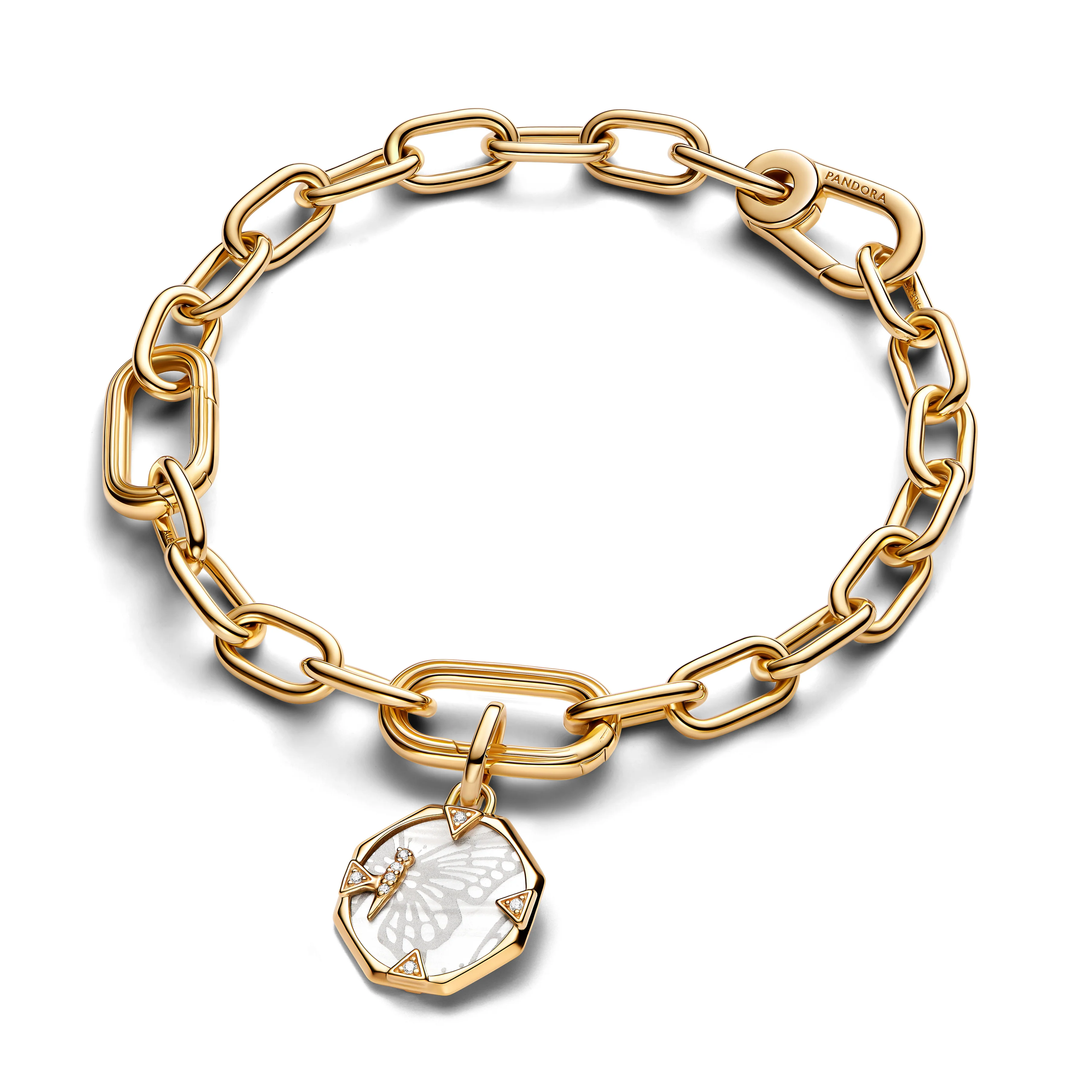 Butterfly 14K Gold-Plated Medallion With Clear Cubic Zirconia And White Bioresin Man-Made Mother Of Pearl - Image 5