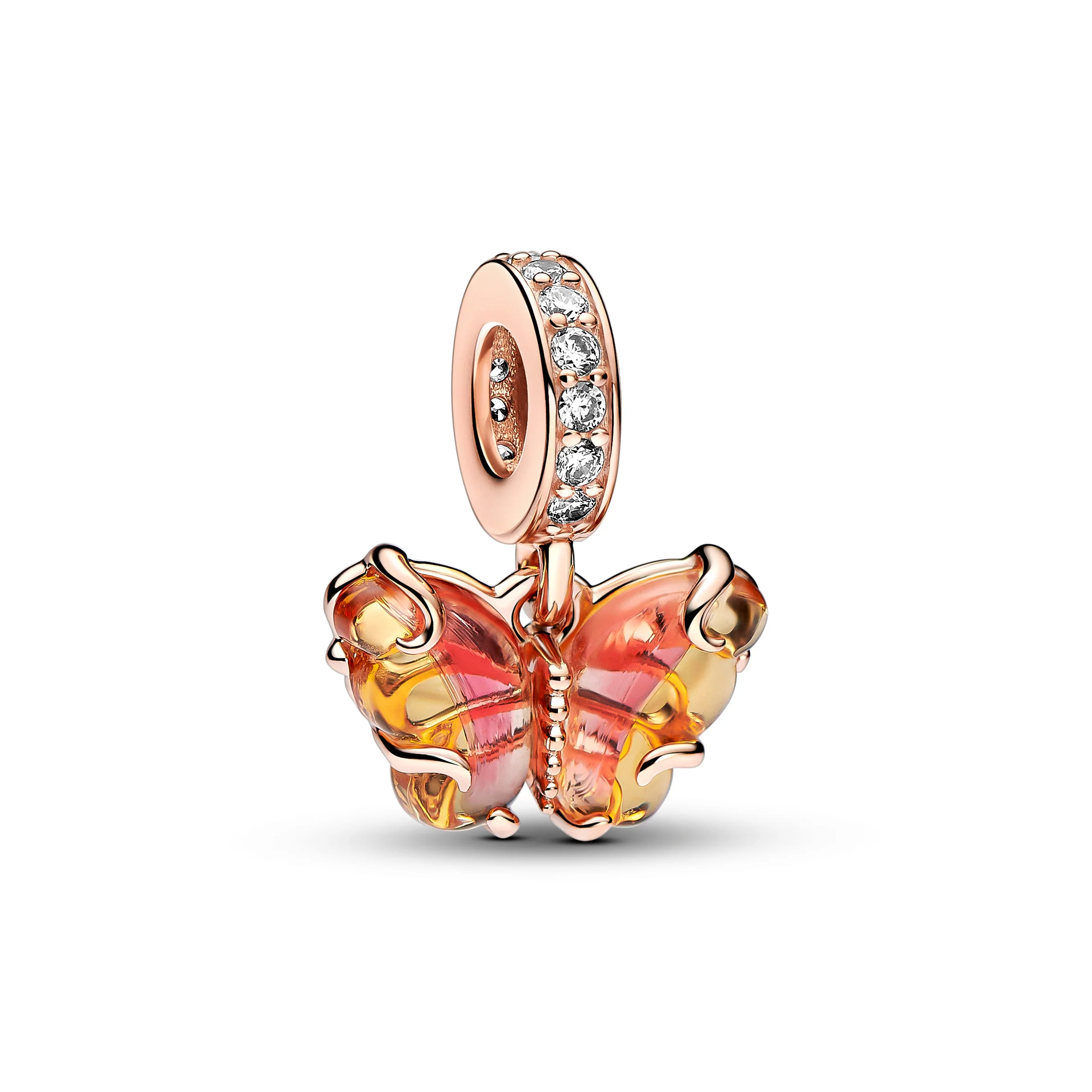 Butterfly 14K Rose Gold-Plated Dangle With Bi-Colour Orange And Pink Murano Glass And Clear Cubic Zirconia - Image 4