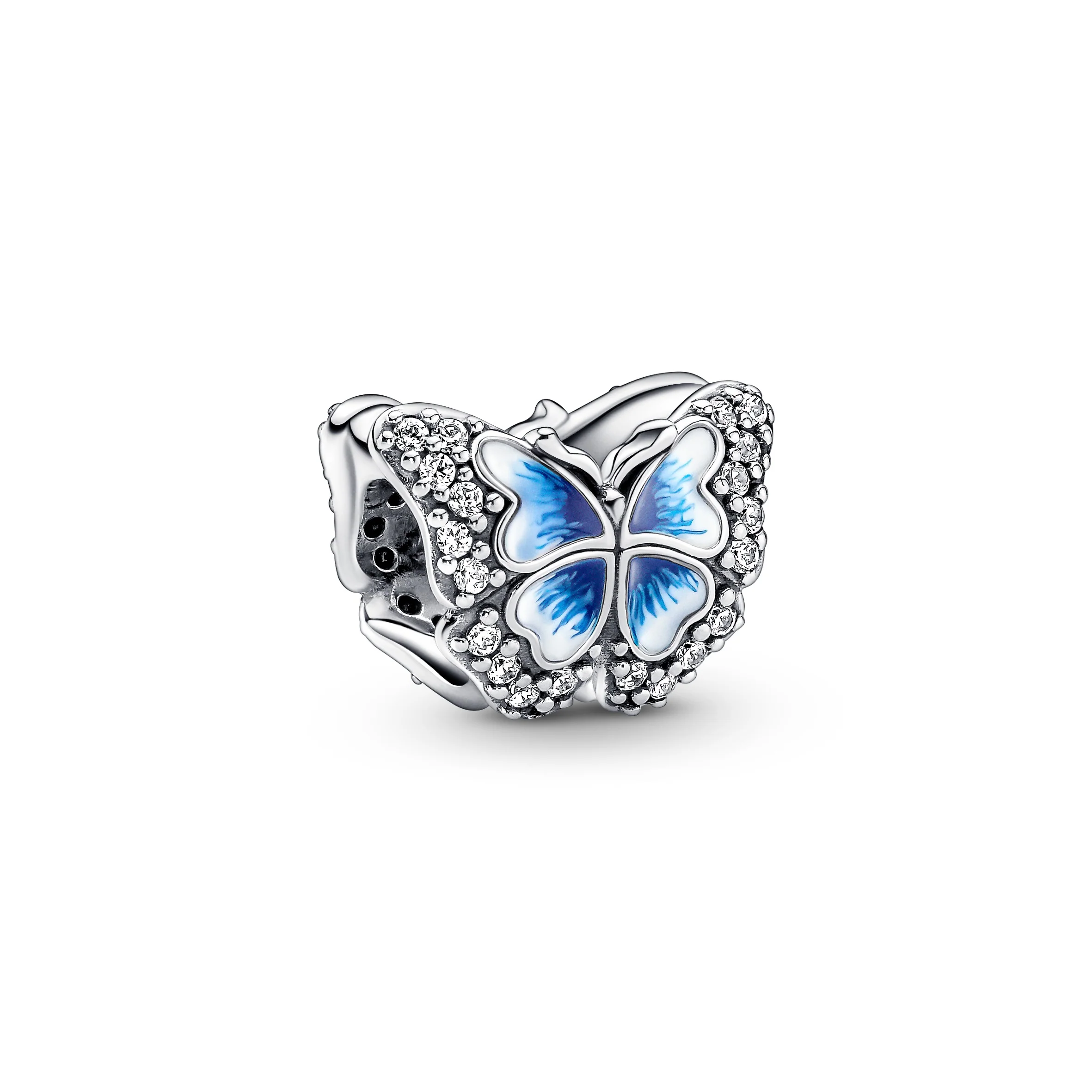 Butterfly Sterling Silver Charm With Clear Cubic Zirconia And Shaded Blue And White Enamel - Image 5