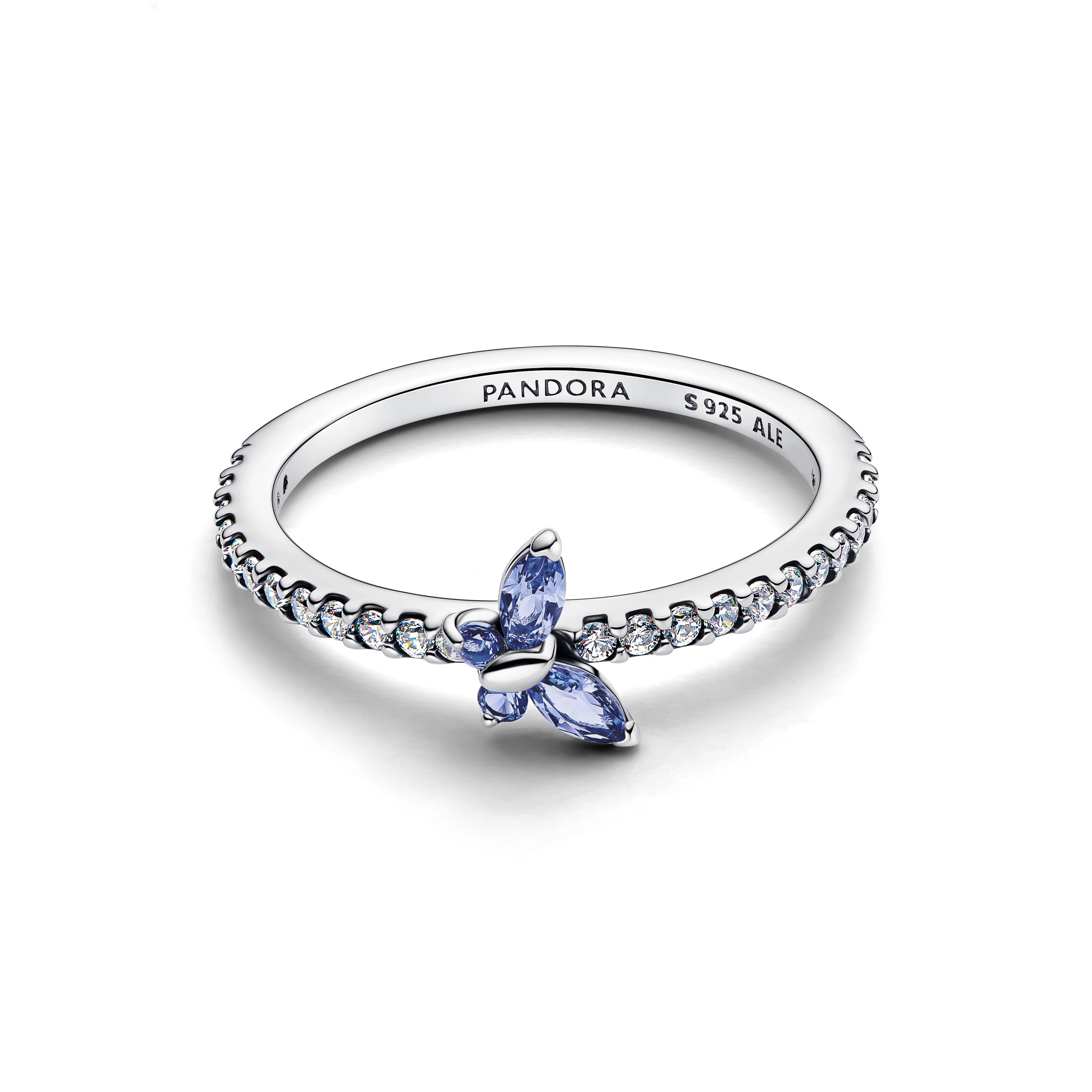 Butterfly Sterling Silver Ring With Cornflower Blue Crystal And Clear Cubic Zirconia - Image 5