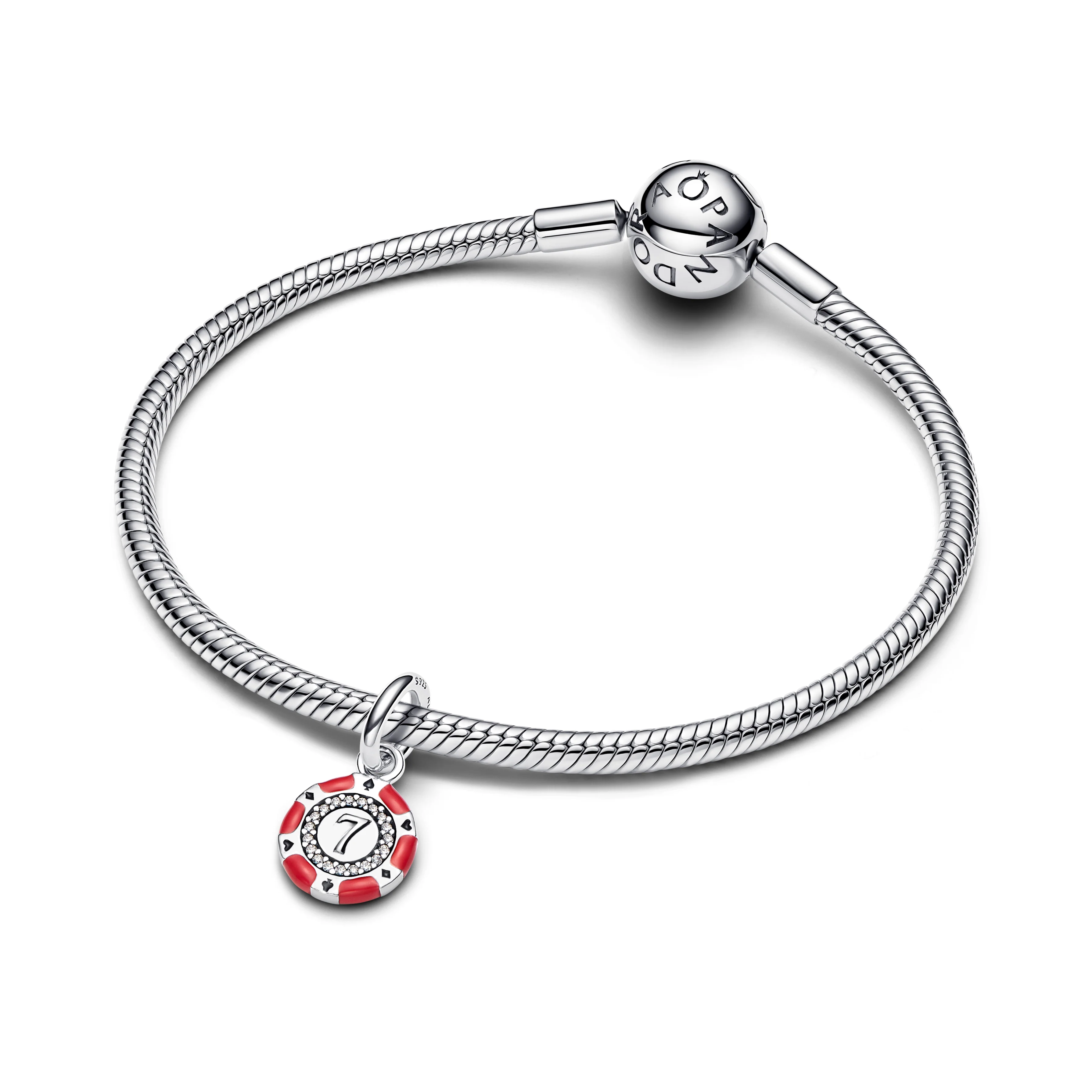 Casino Token Sterling Silver Dangle With Clear Cubic Zirconia, Red And Black Enamel - Image 4