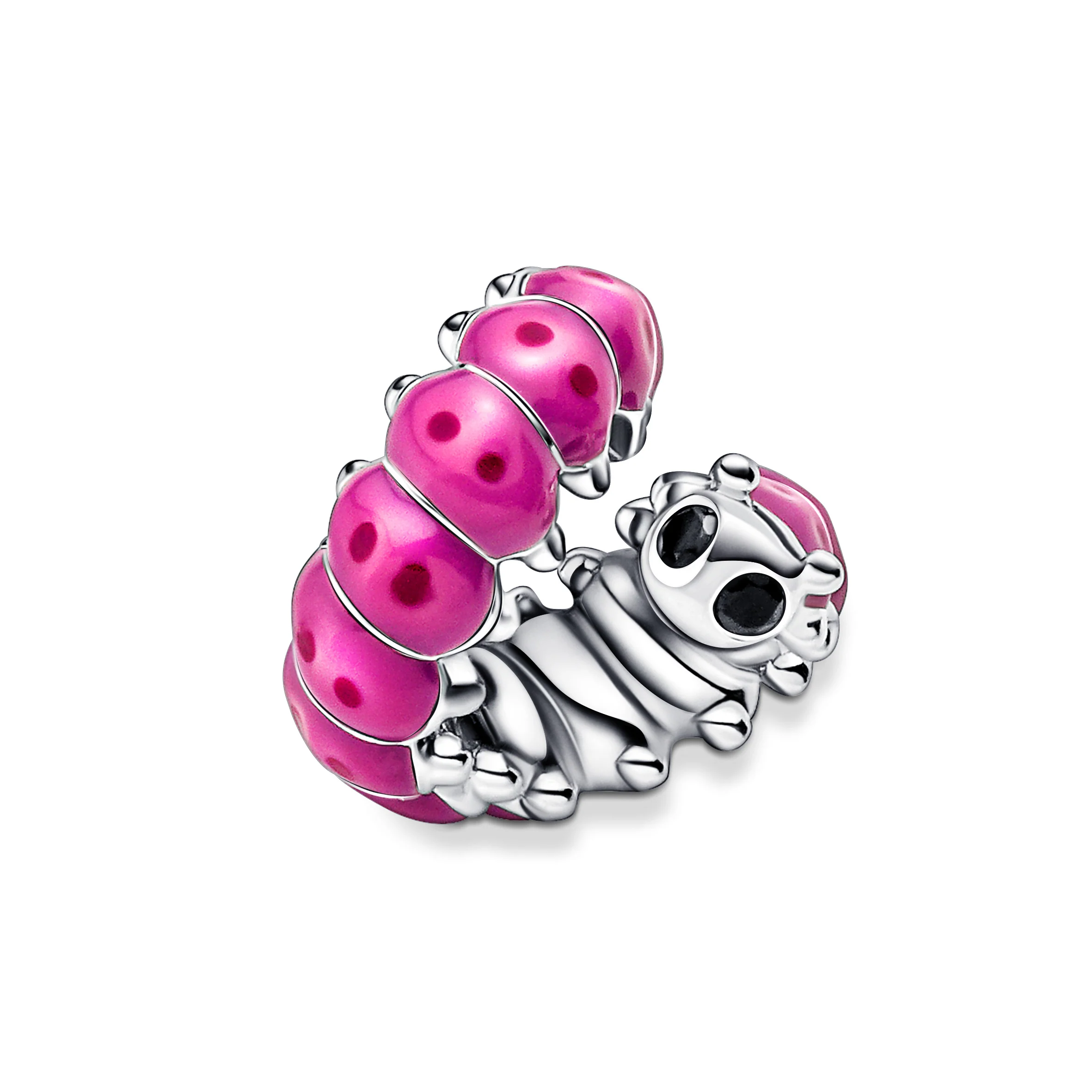 Caterpillar Sterling Silver Charm With Black Crystal, Pink And Dark Pink Enamel - Image 6
