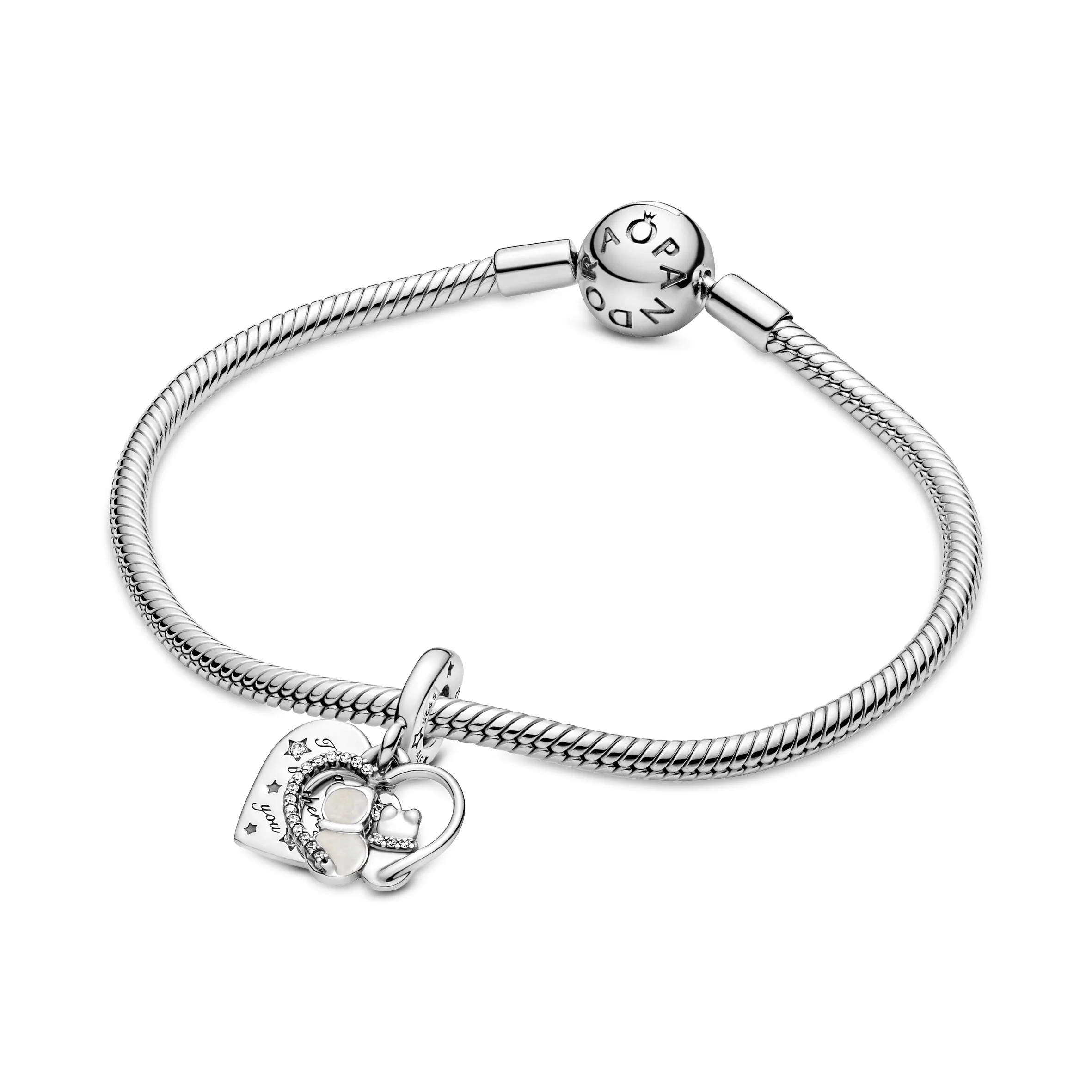 Cats And Heart Sterling Silver Dangle With Clear Cubic Zirconia And Shimmering Silver Enamel - Image 5