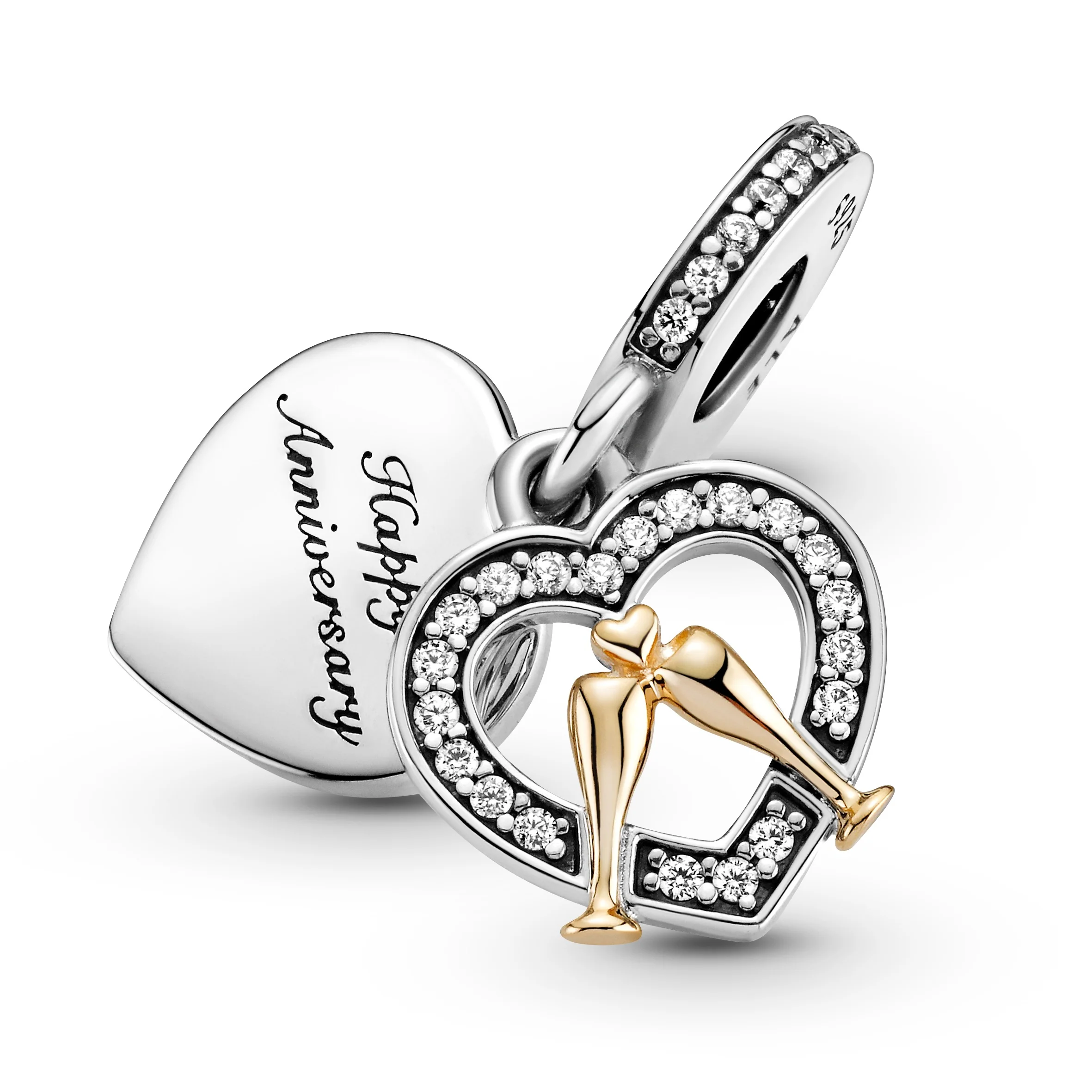 Celebration Glasses And Heart Sterling Silver And 14K Gold Dangle With Clear Cubic Zirconia - Image 3