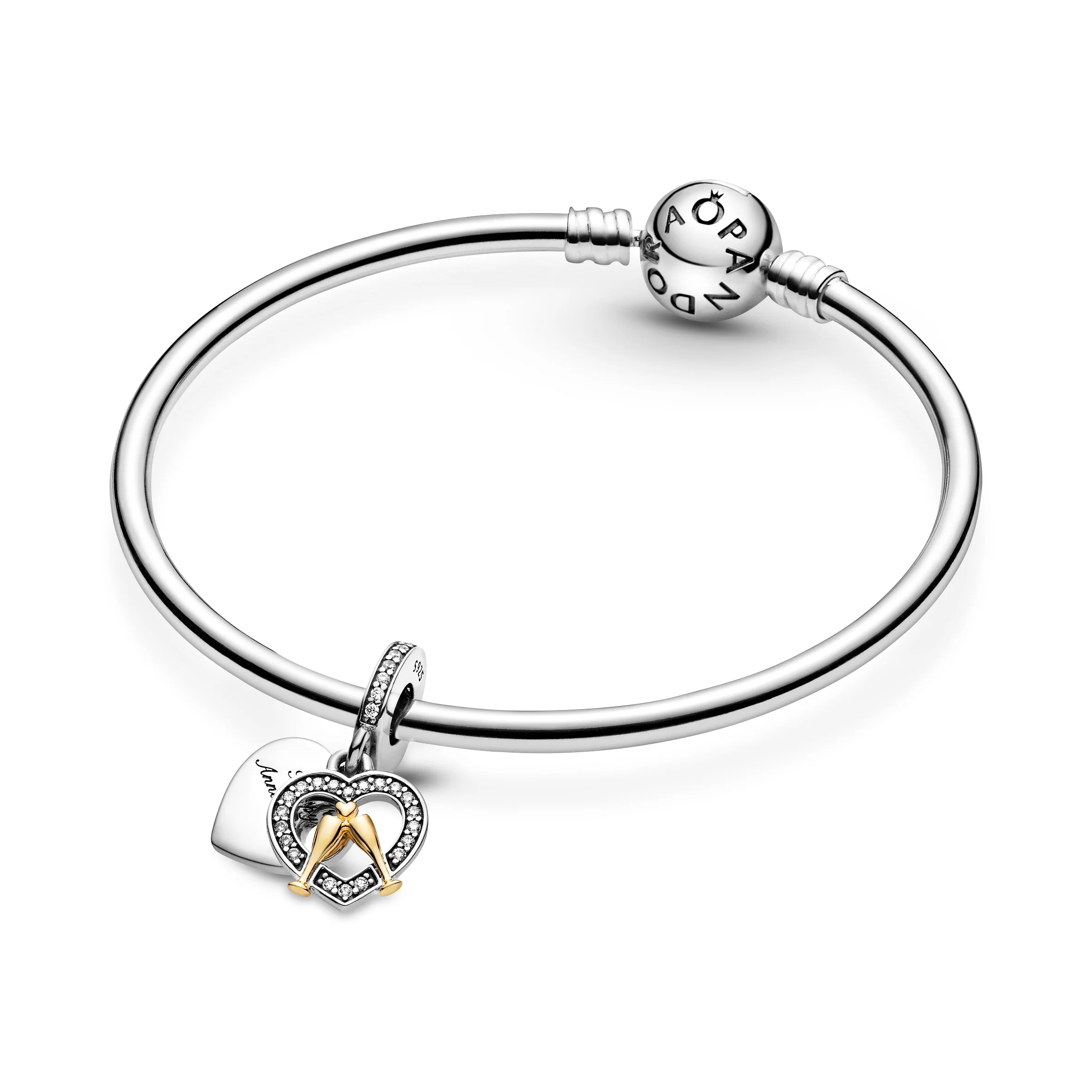 Celebration Glasses And Heart Sterling Silver And 14K Gold Dangle With Clear Cubic Zirconia - Image 4