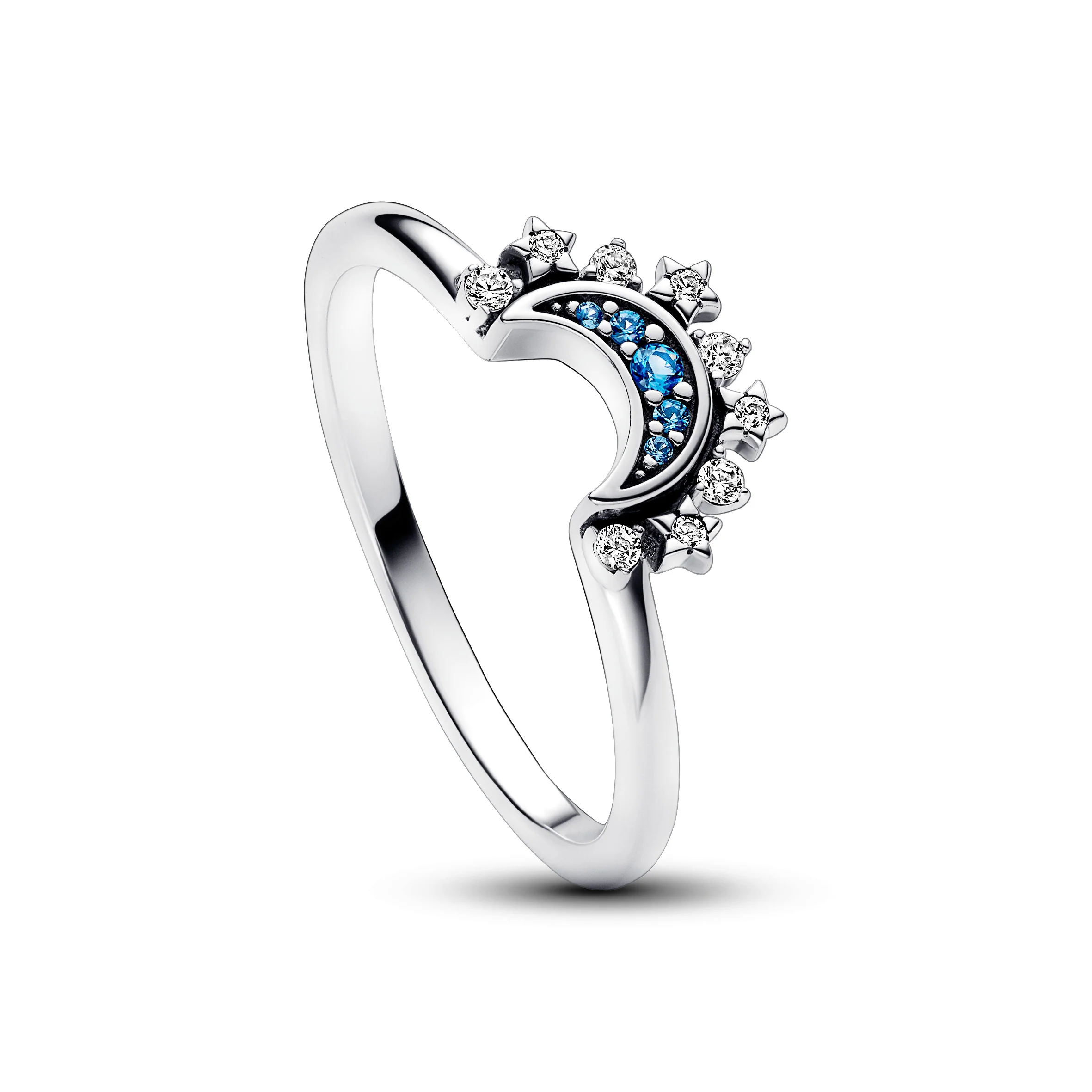 Celestial Moon Sterling Silver Ring With Night Blue Crystal And Clear Cubic Zirconia - Image 3