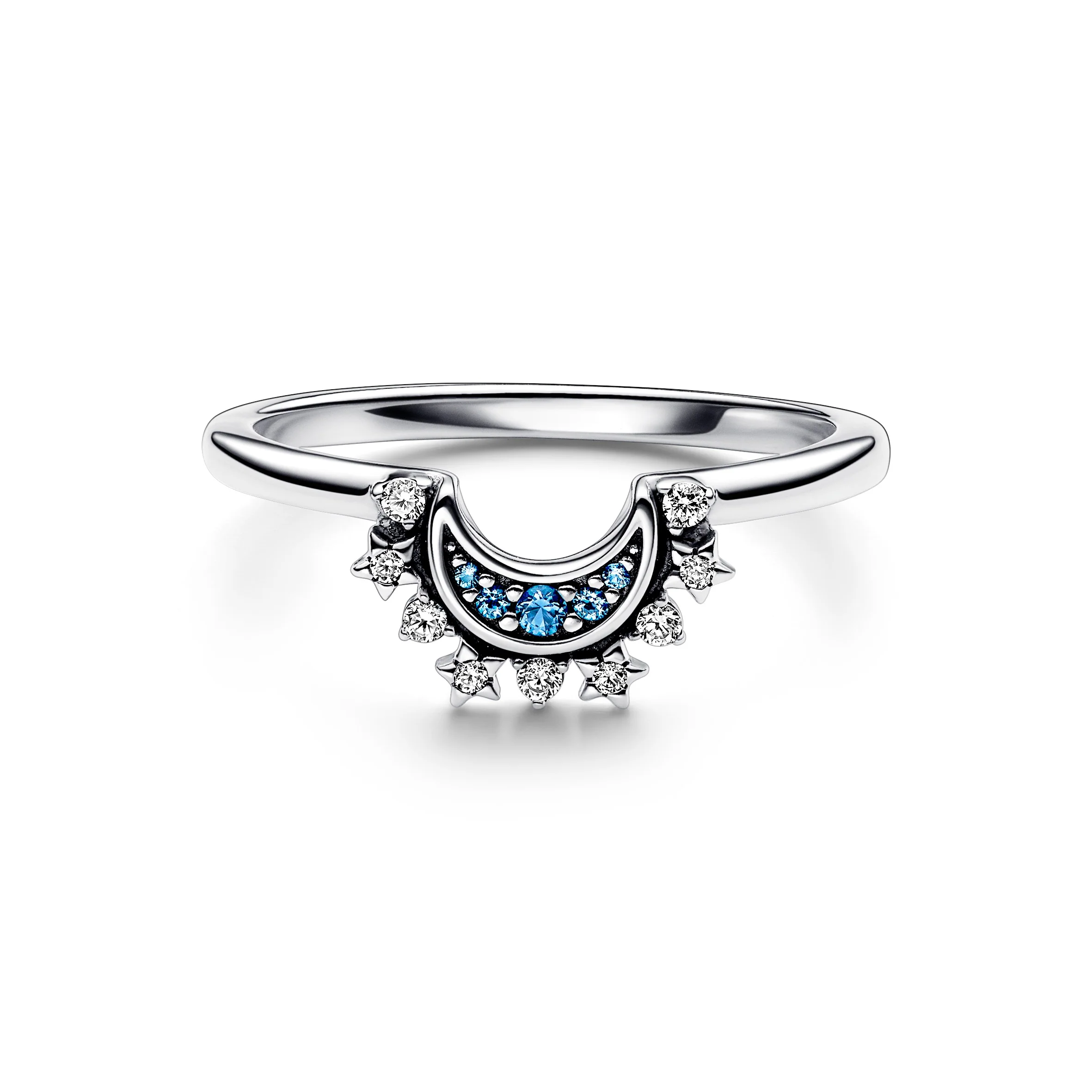 Celestial Moon Sterling Silver Ring With Night Blue Crystal And Clear Cubic Zirconia - Image 4