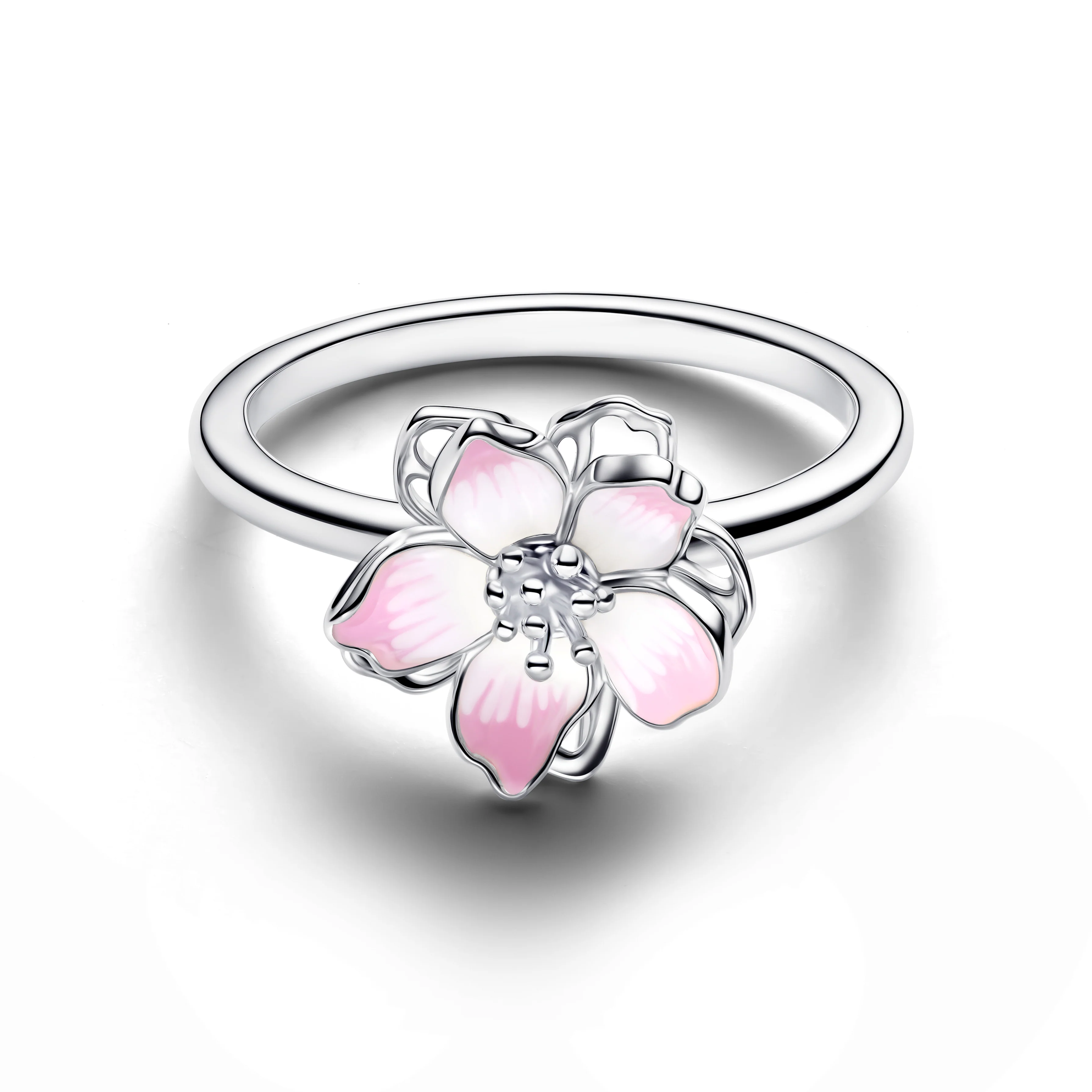 Cherry Blossom Sterling Silver Ring With Shaded Pink Enamel - Image 2