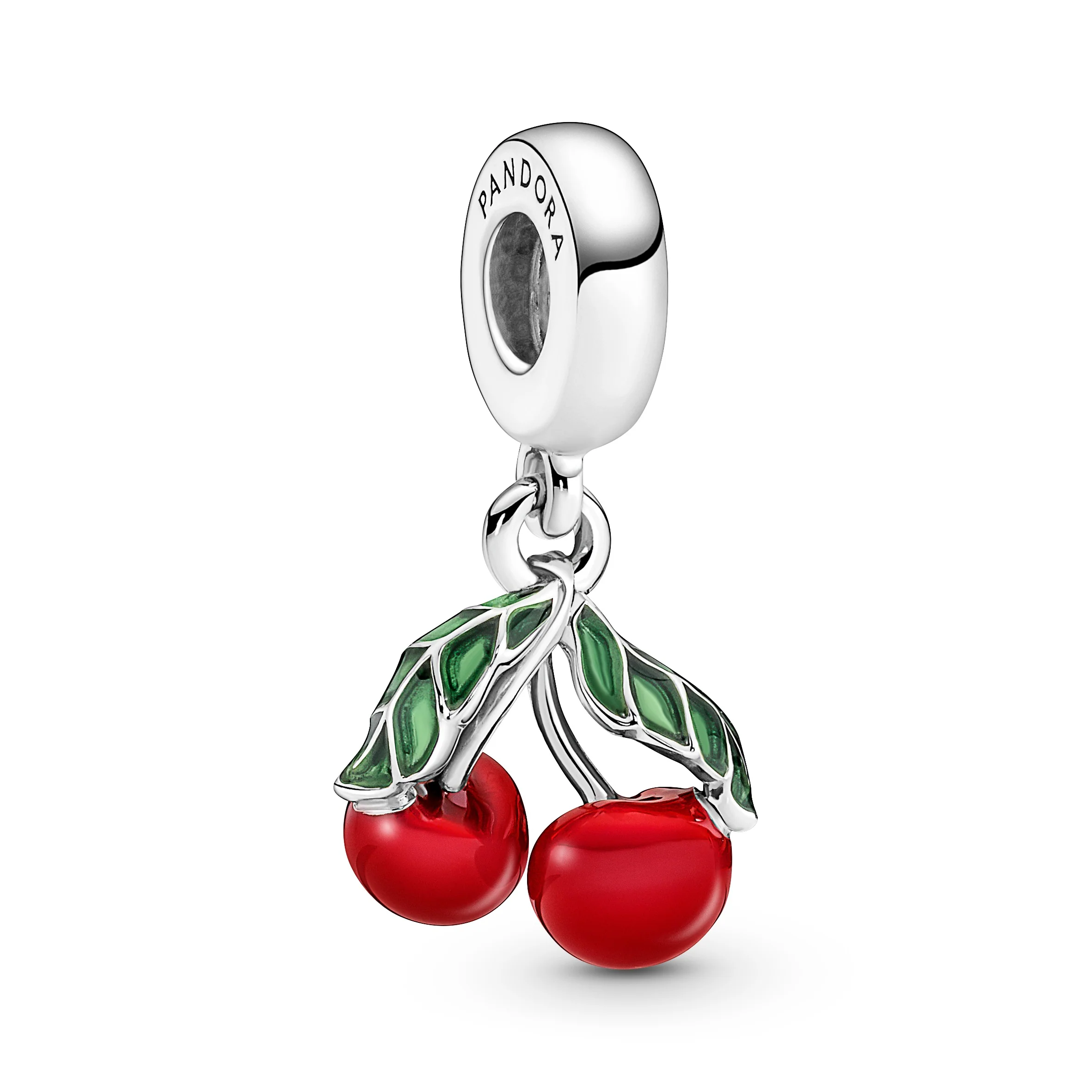 Cherry Sterling Silver Dangle With Green And Red Enamel