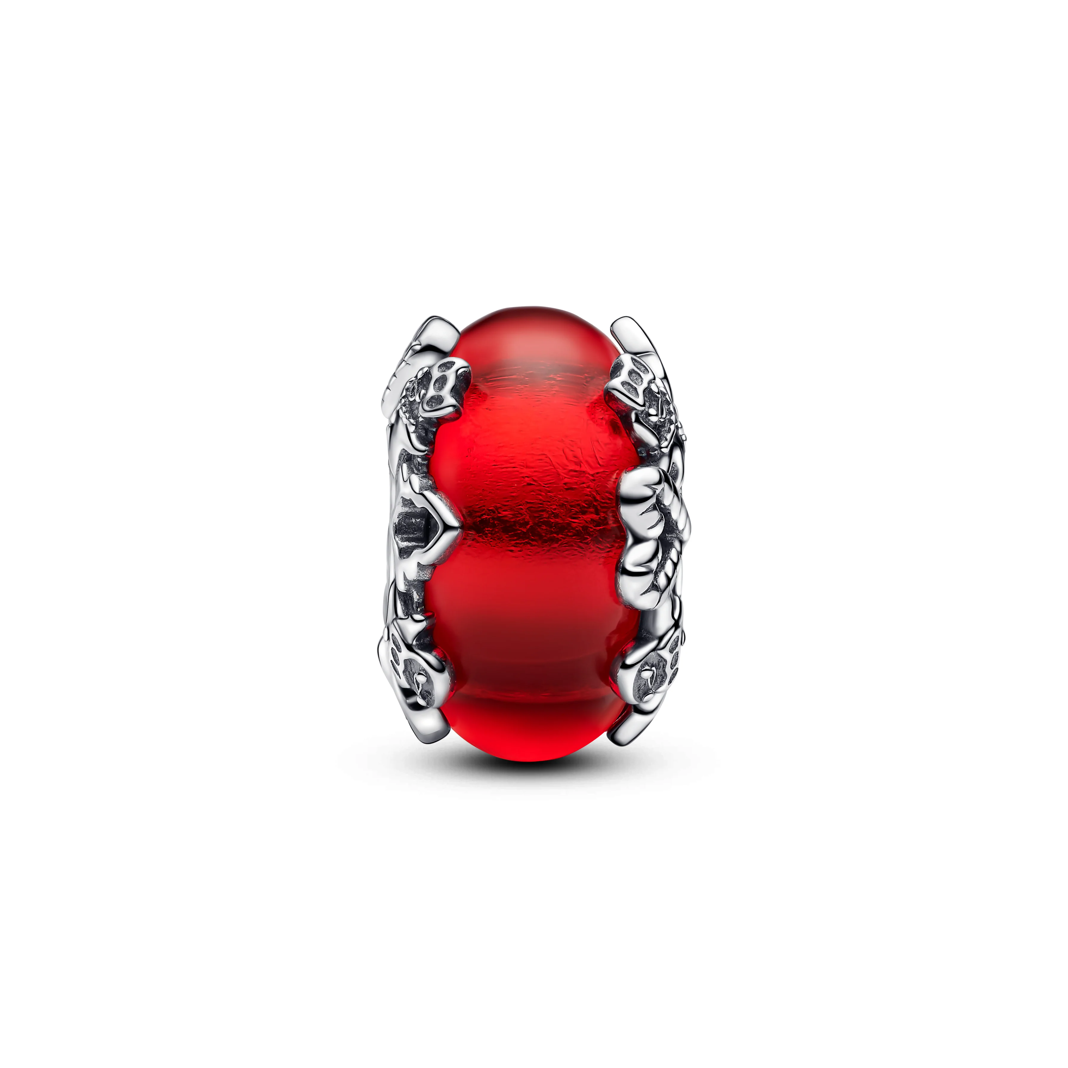 Christmas Motives Sterling Silver Charm With Red Murano Glass And Golden Foil