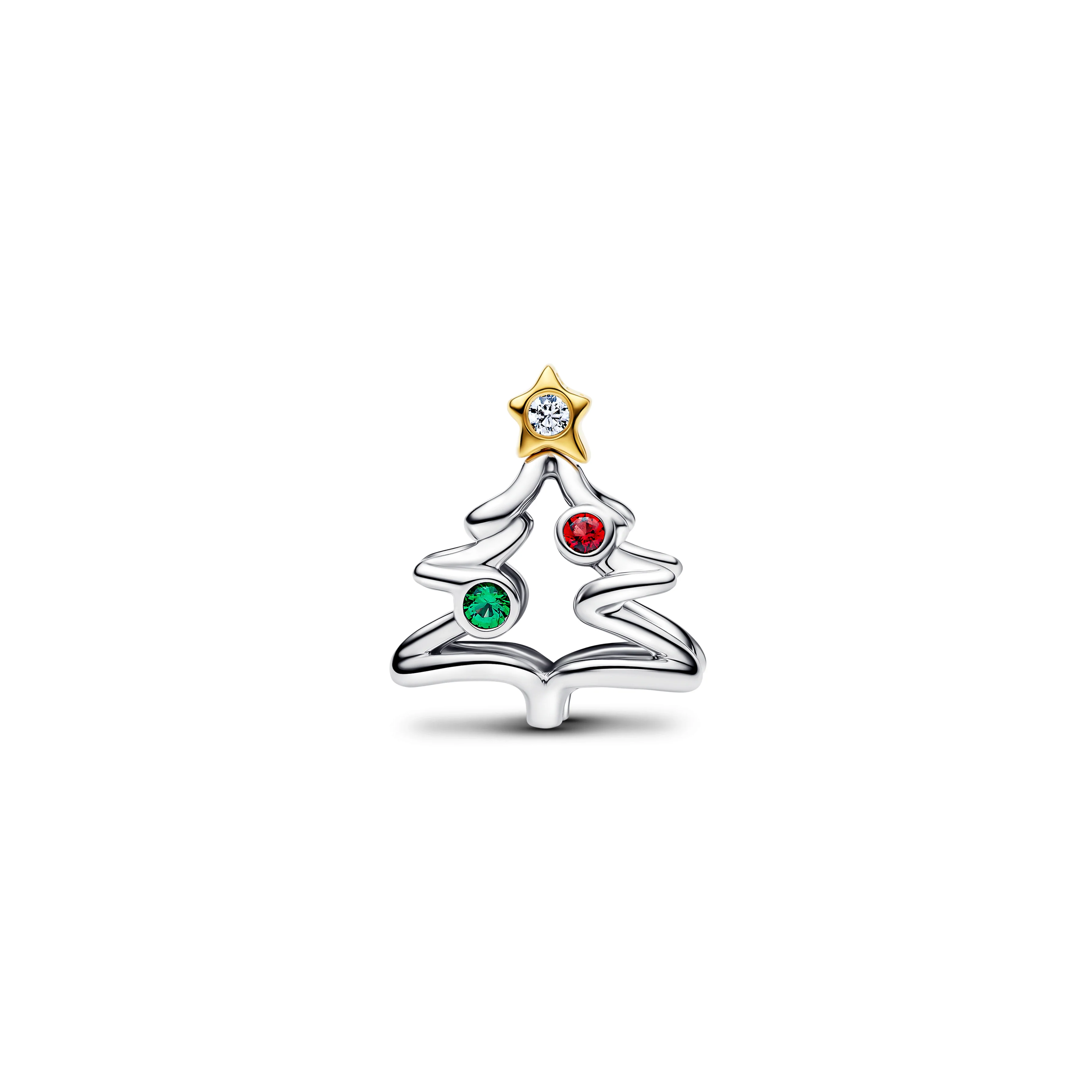 Christmas Tree Sterling Silver And 14K Gold-Plated Charm With Clear Cubic Zirconia, Salsa Red And Royal Green Crystal - Image 3