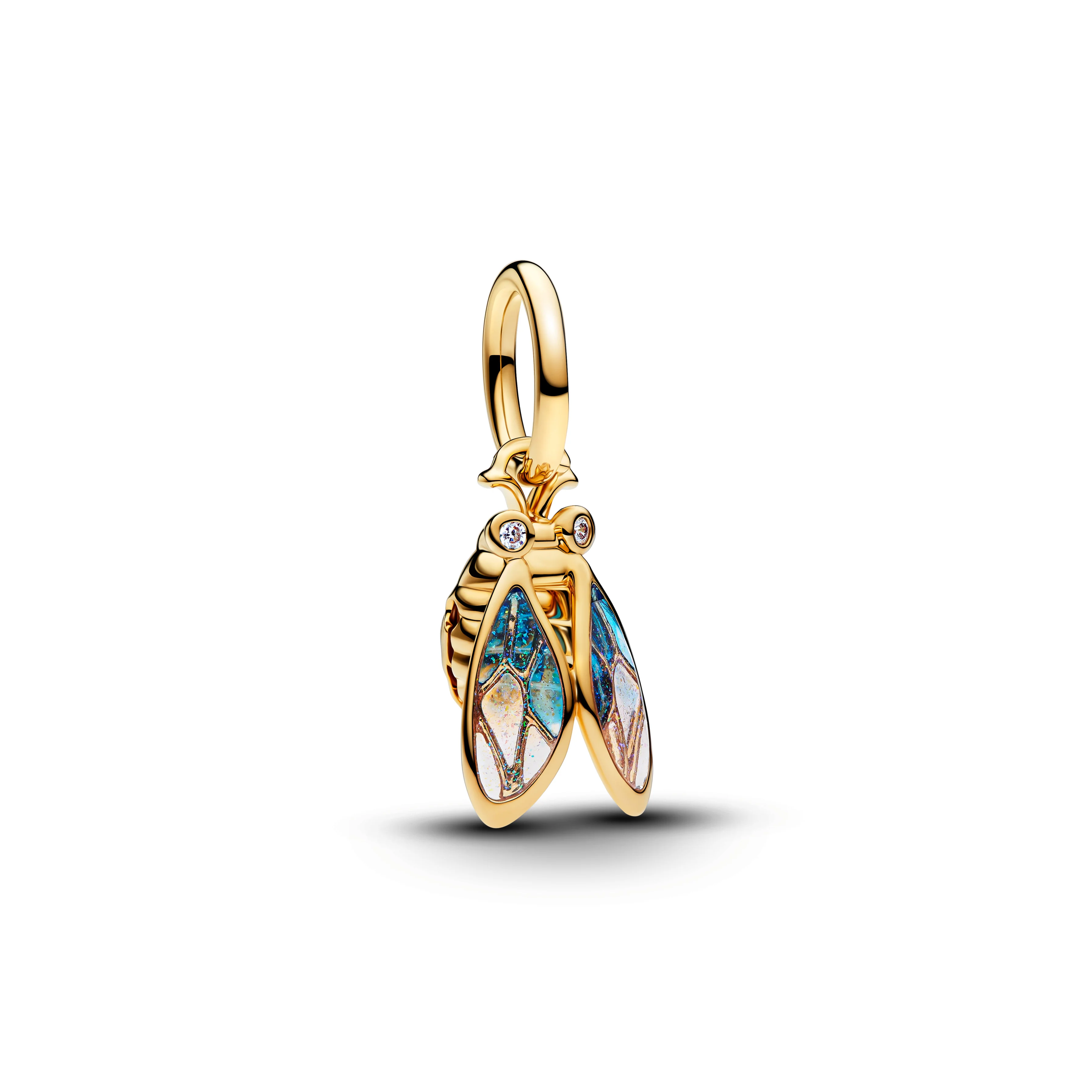 Cicada 14K Gold-Plated Dangle With Clear Cubic Zirconia, Glittery Blue And Purple Uv Resin