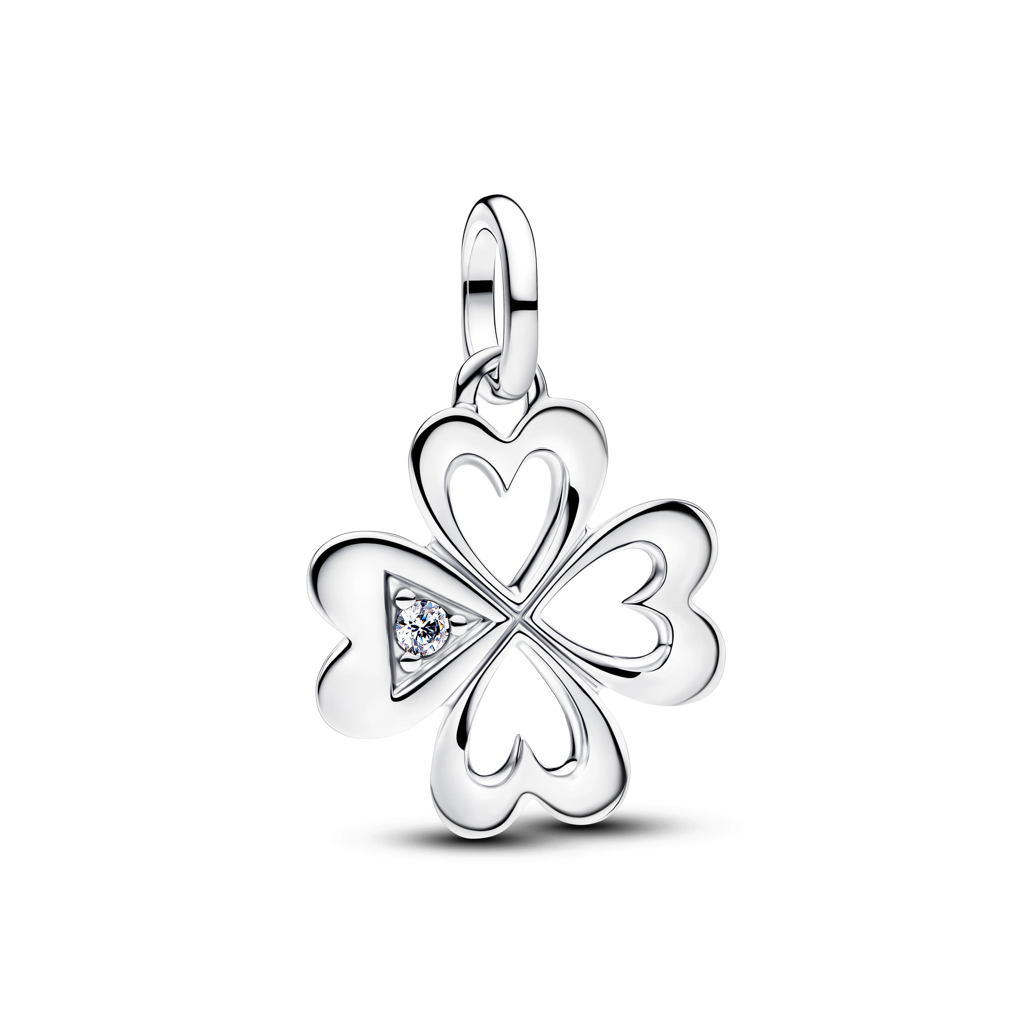Clover Sterling Silver Medallion With Clear Cubic Zirconia