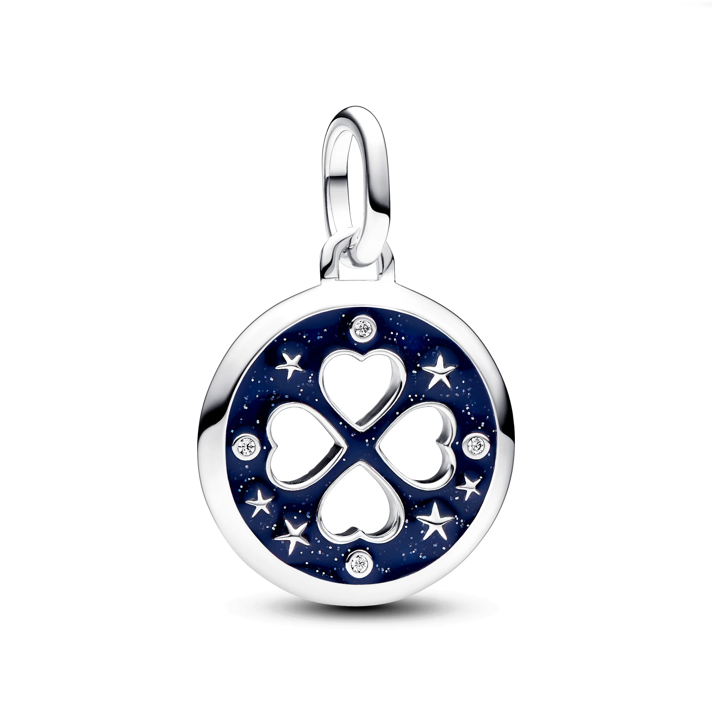 Clover Sterling Silver Medallion With Clear Cubic Zirconia And Glittery Blue Enamel - Image 3