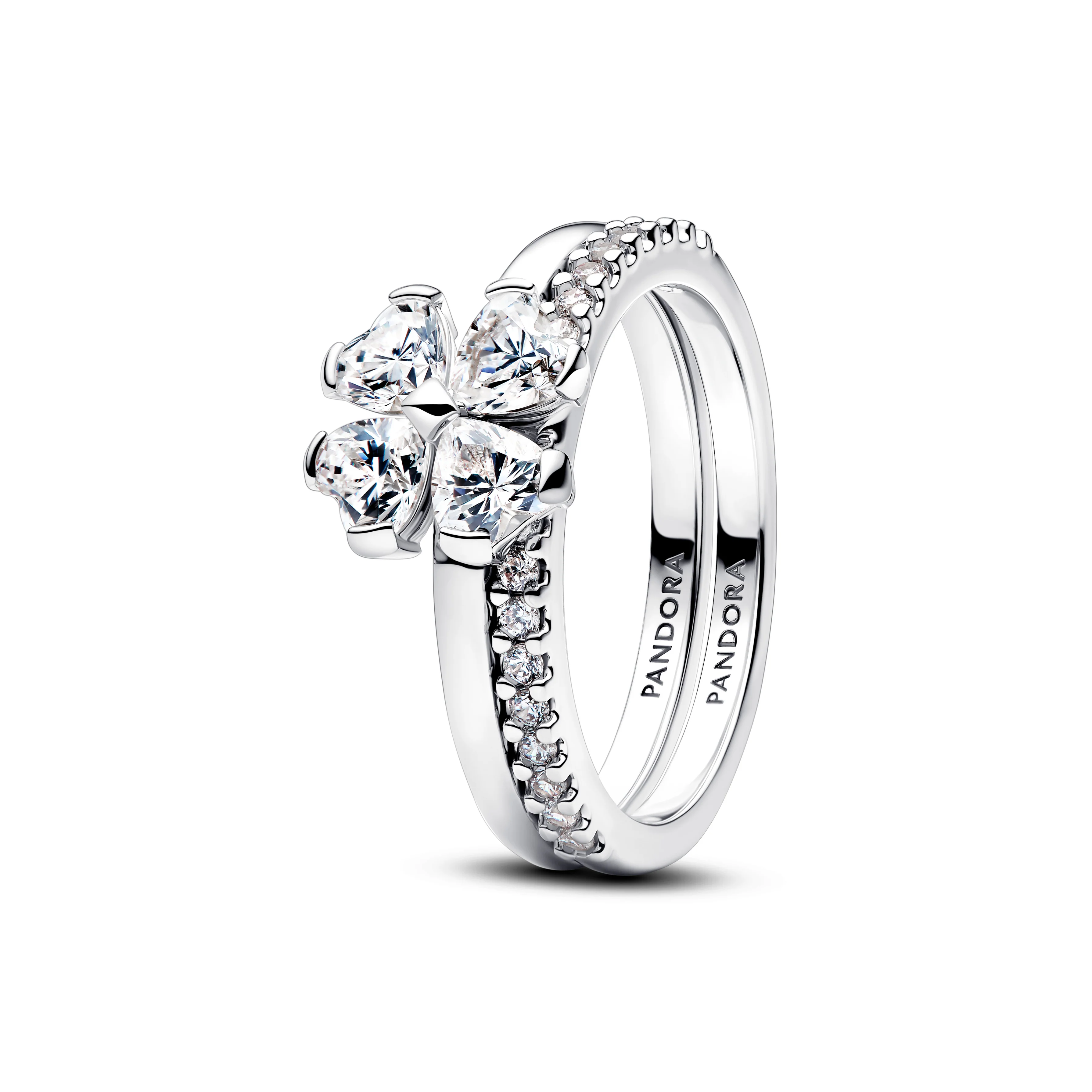 Clover Sterling Silver Splittable Ring With Clear Cubic Zirconia