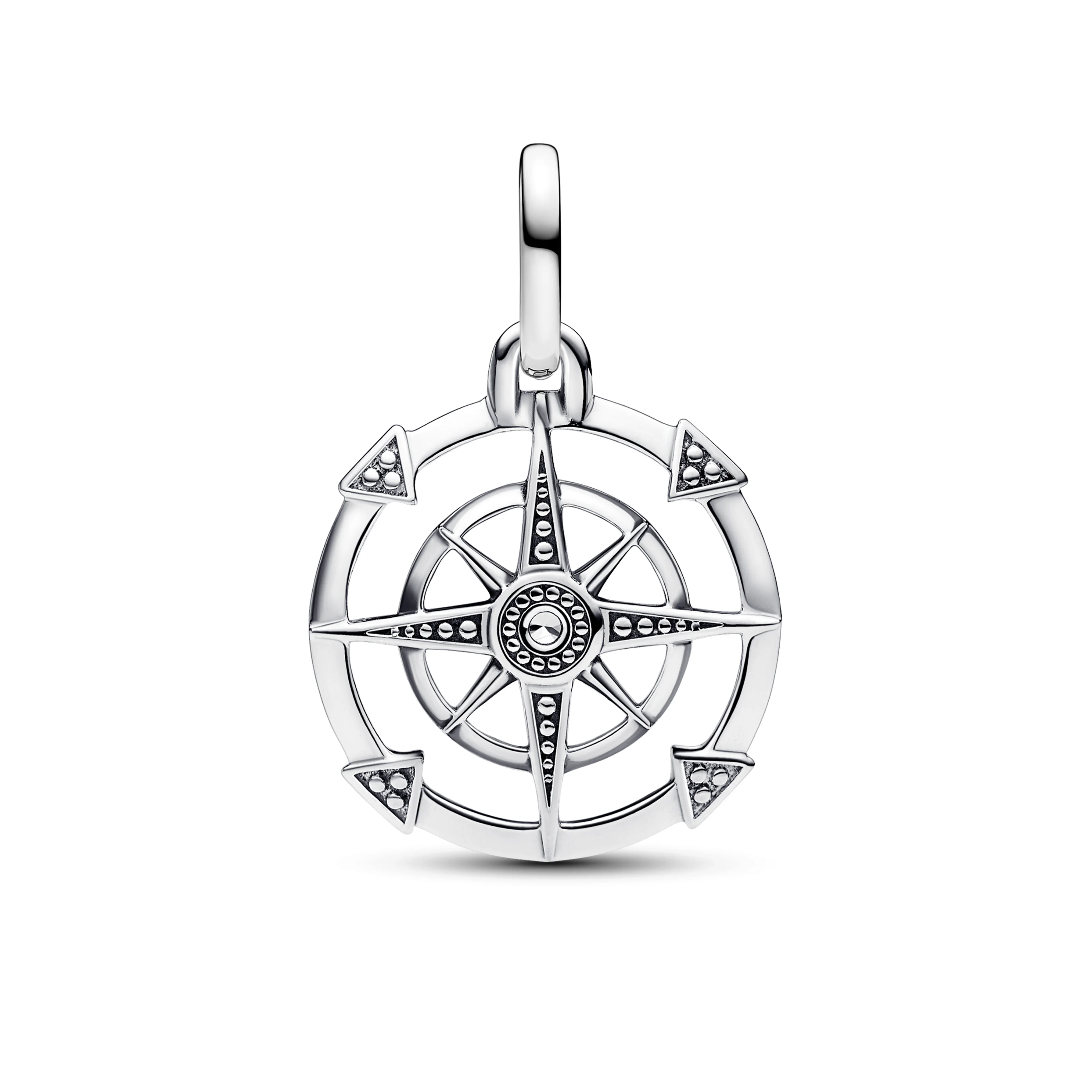Compass Sterling Silver Medallion With Clear Cubic Zirconia - Image 3