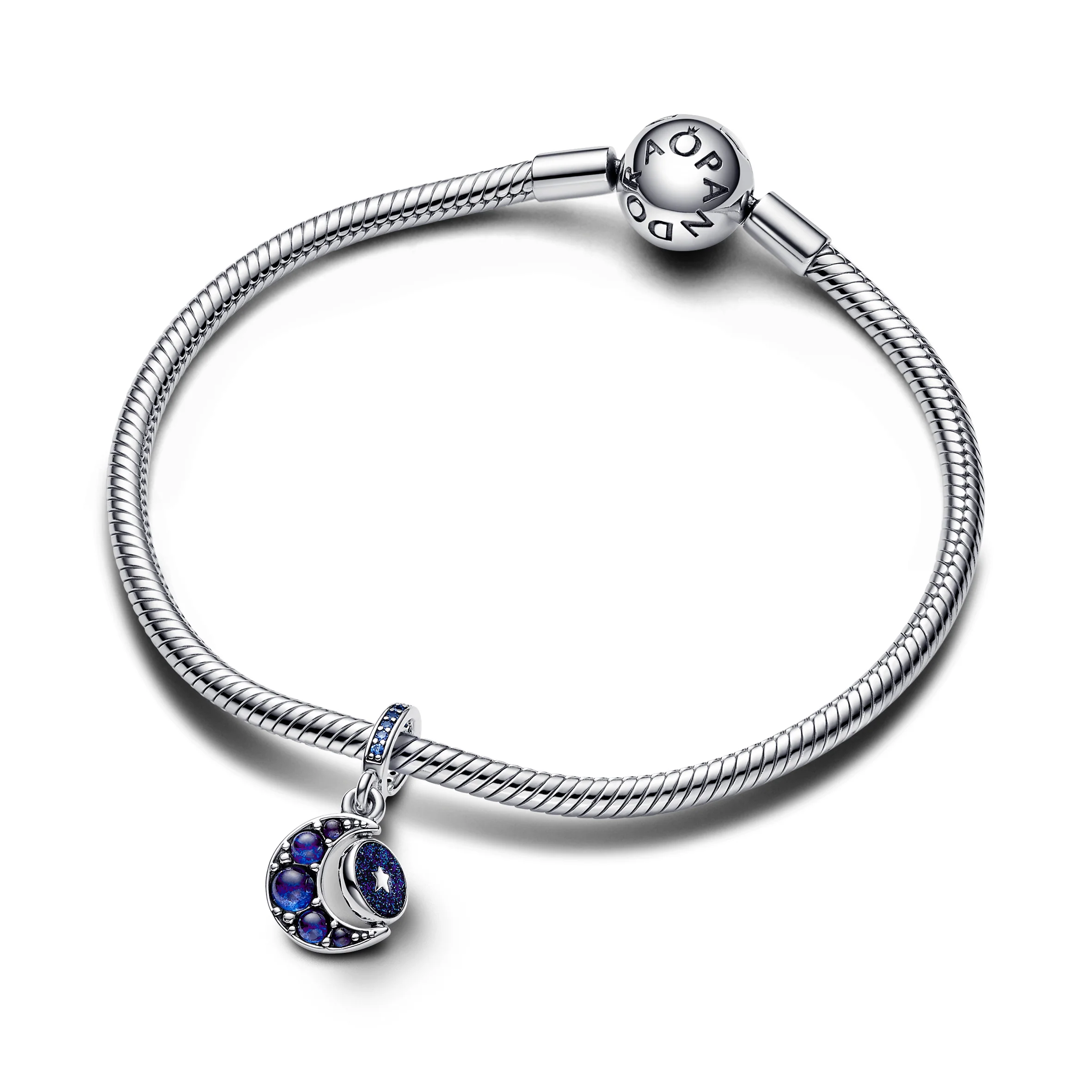 Crescent Moon Sterling Silver Dangle With Royal Blue, Stellar Blue And Skylight Blue Crystal And Shimmering Blue Enamel - Image 4