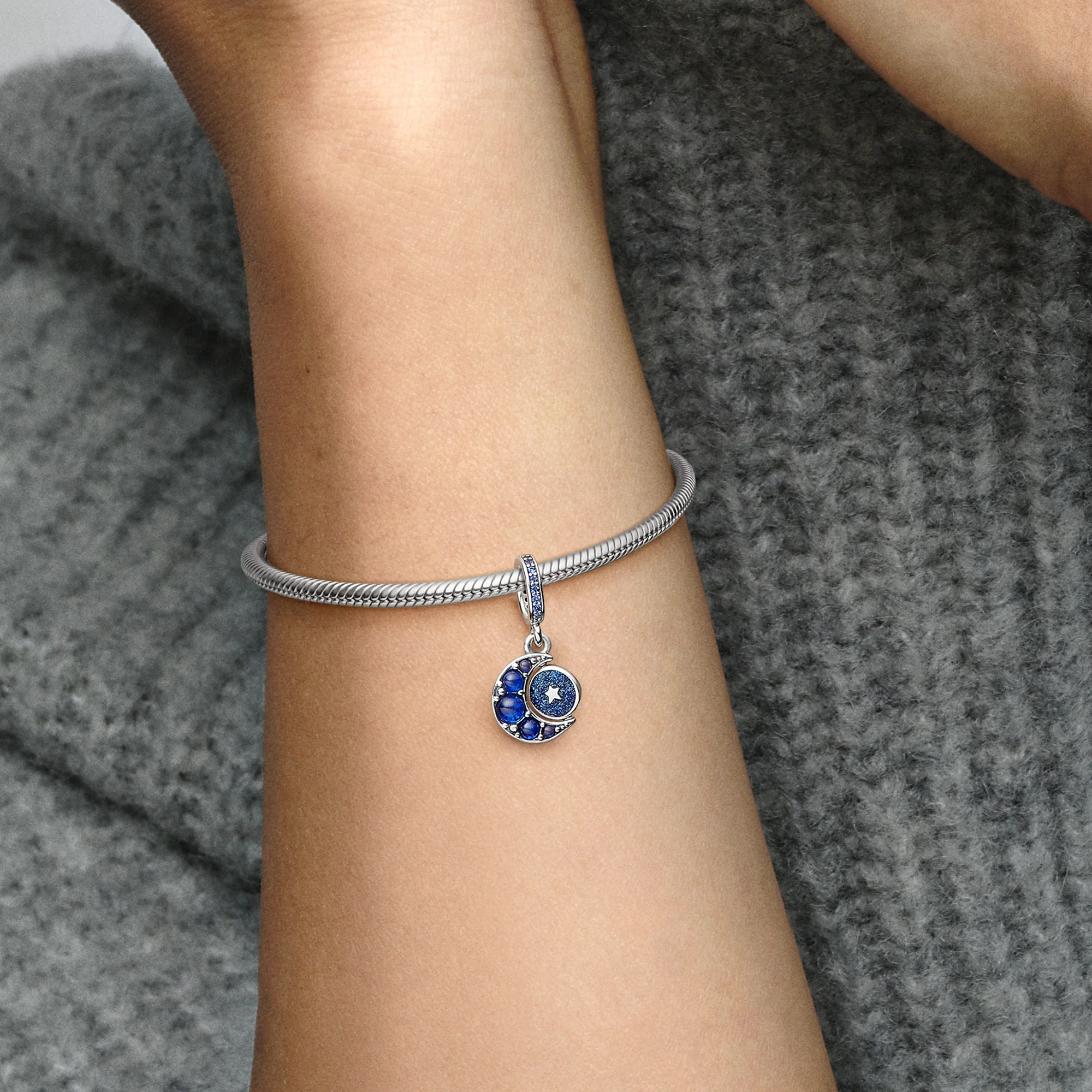 Crescent Moon Sterling Silver Dangle With Royal Blue, Stellar Blue And Skylight Blue Crystal And Shimmering Blue Enamel - Image 5