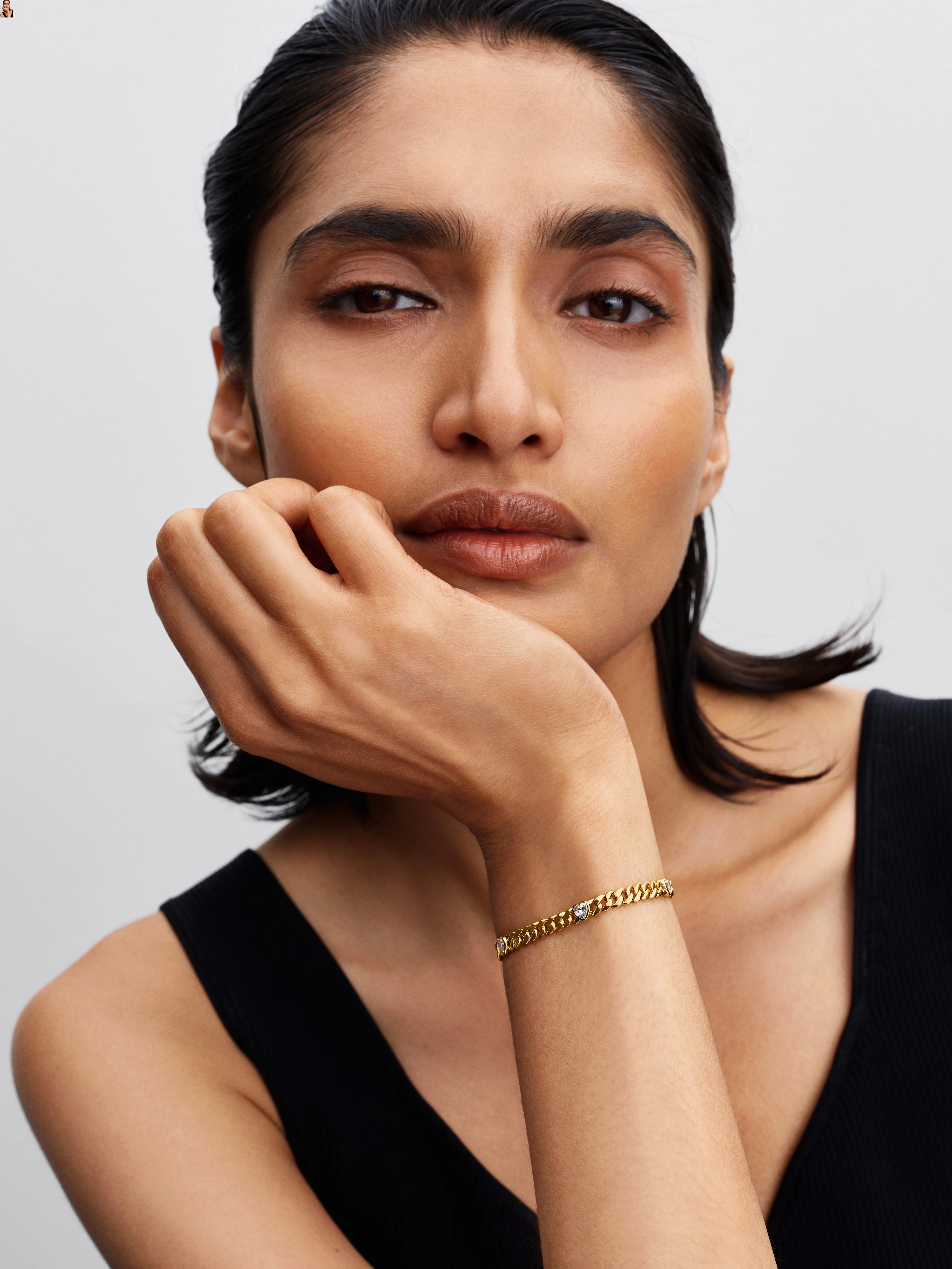 Cuban Chain 14K Gold-Plated Bracelet With Clear Cubic Zirconia - Image 2