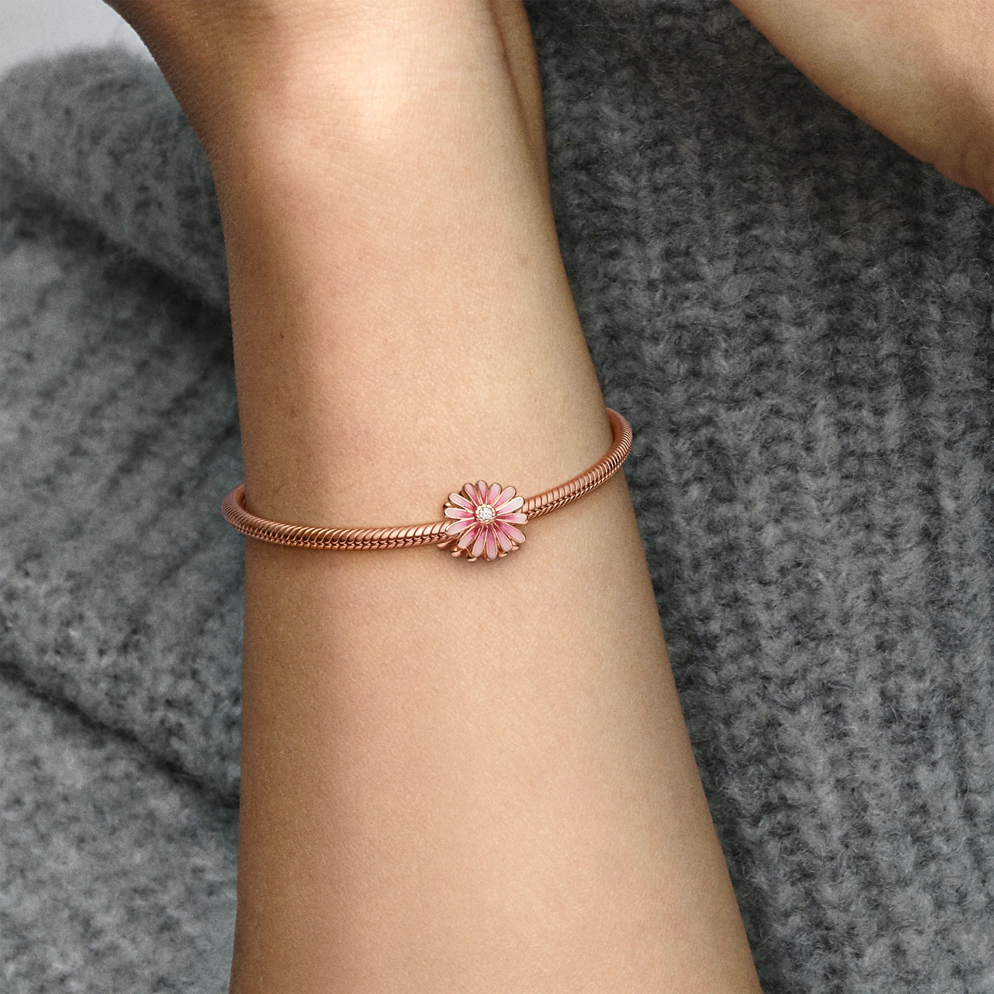 Daisy 14K Rose Gold-Plated Charm With Clear Cubic Zirconia And Shaded Pink Enamel - Image 2