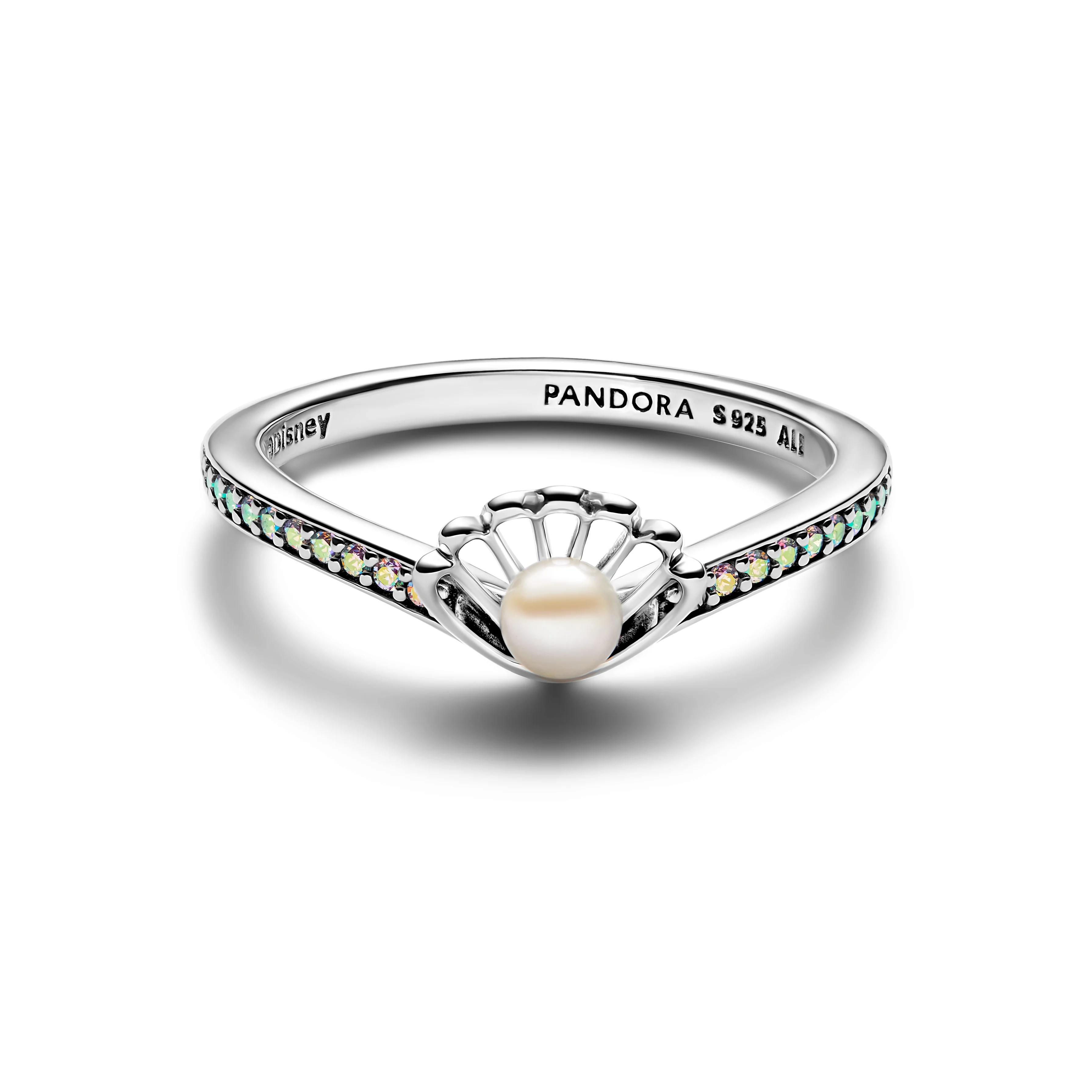 Disney Ariel Sterling Silver Ring With Treated White Freshwater Cultured Pearl And Aurora Borealis Clear Cubic Zirconia - Image 3