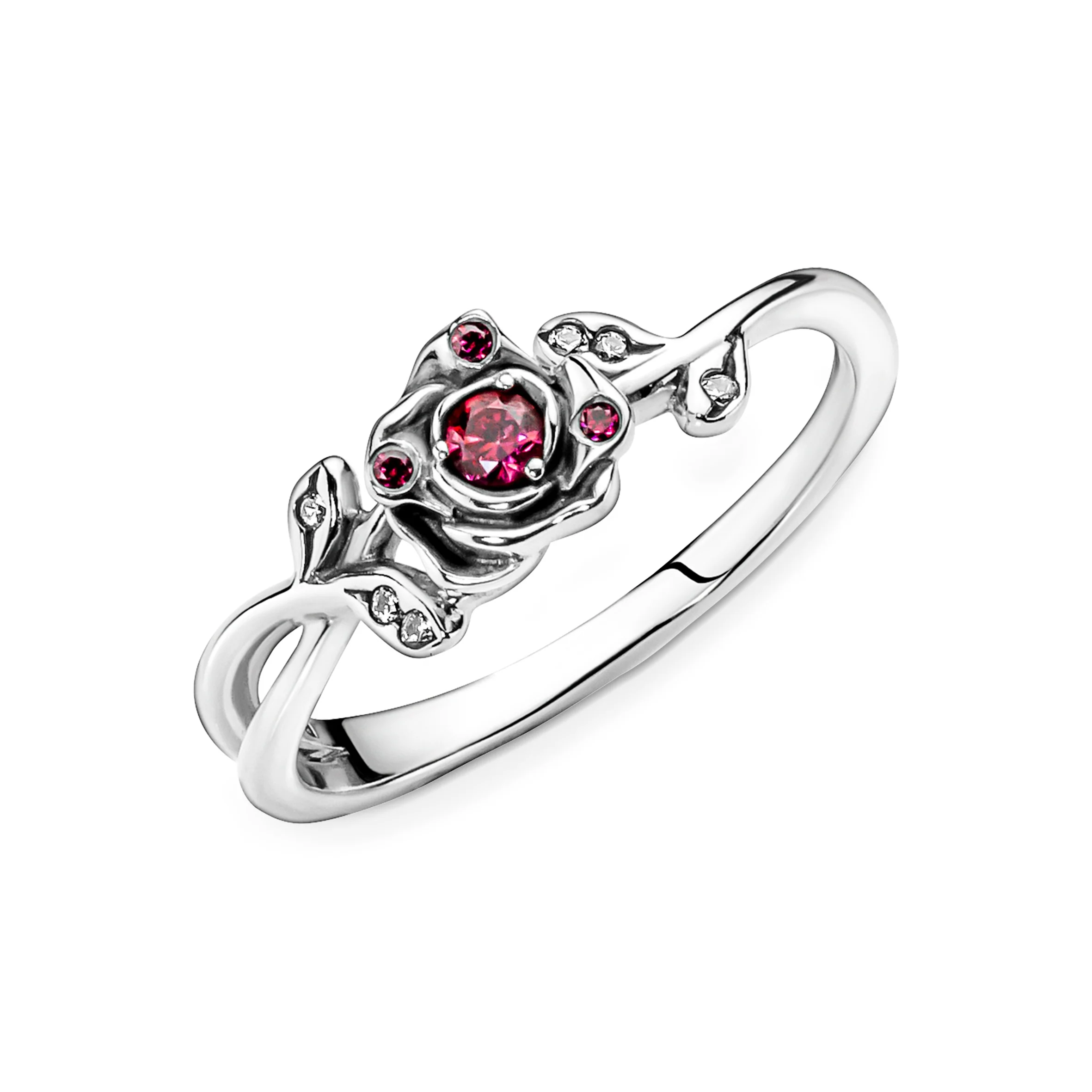Disney Beauty And The Beast Rose Sterling Silver Ring With Red And Clear Cubic Zirconia - Image 3