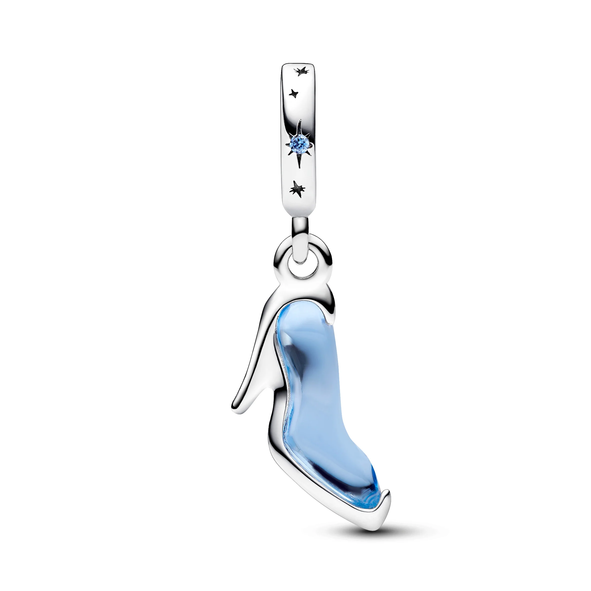 Disney Cinderella Shoe Sterling Silver Dangle With Fancy Light Blue Cubic Zirconia And Forever Blue Crystal - Image 3