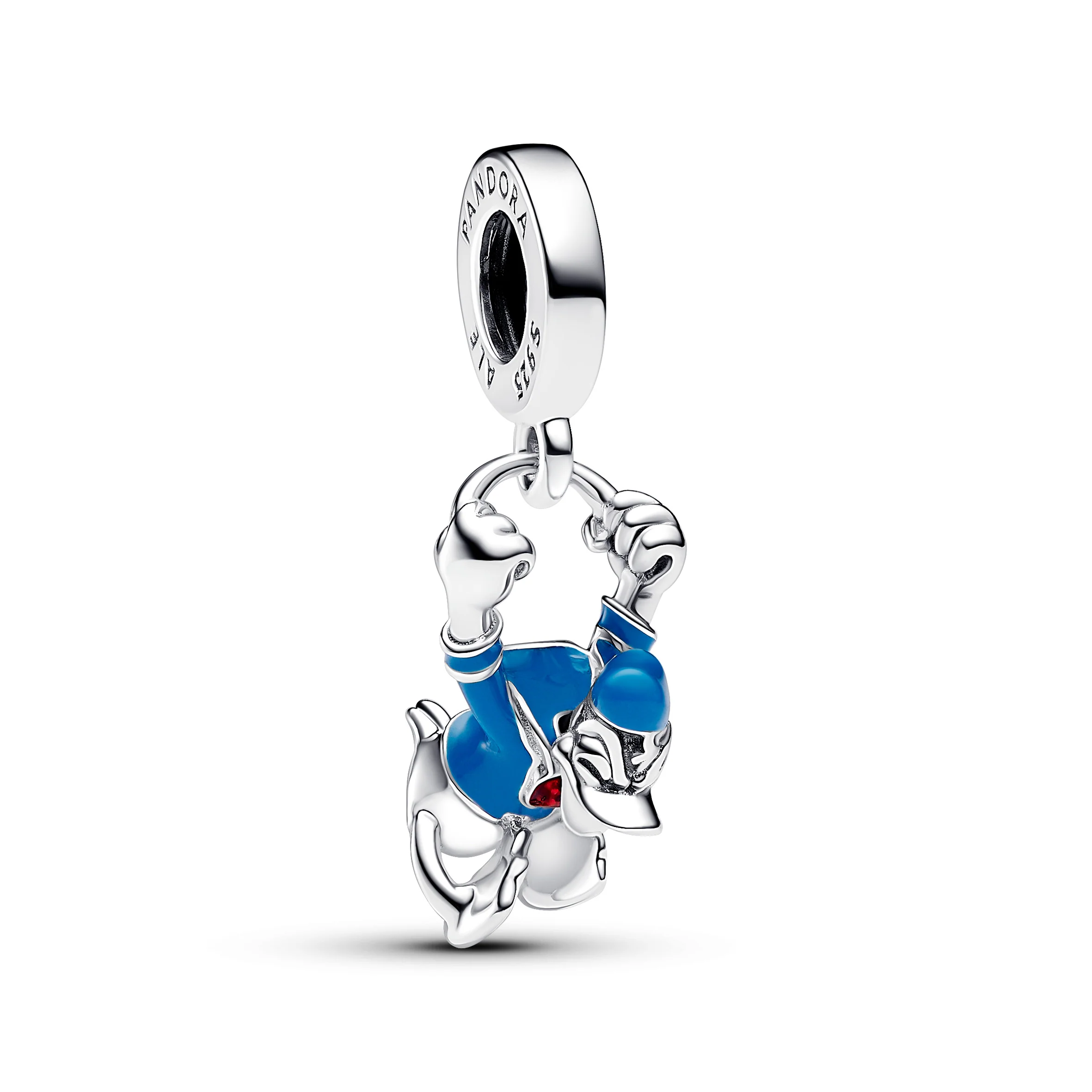 Disney Donald Duck Sterling Silver Dangle With Holographic Red And Blue Enamel