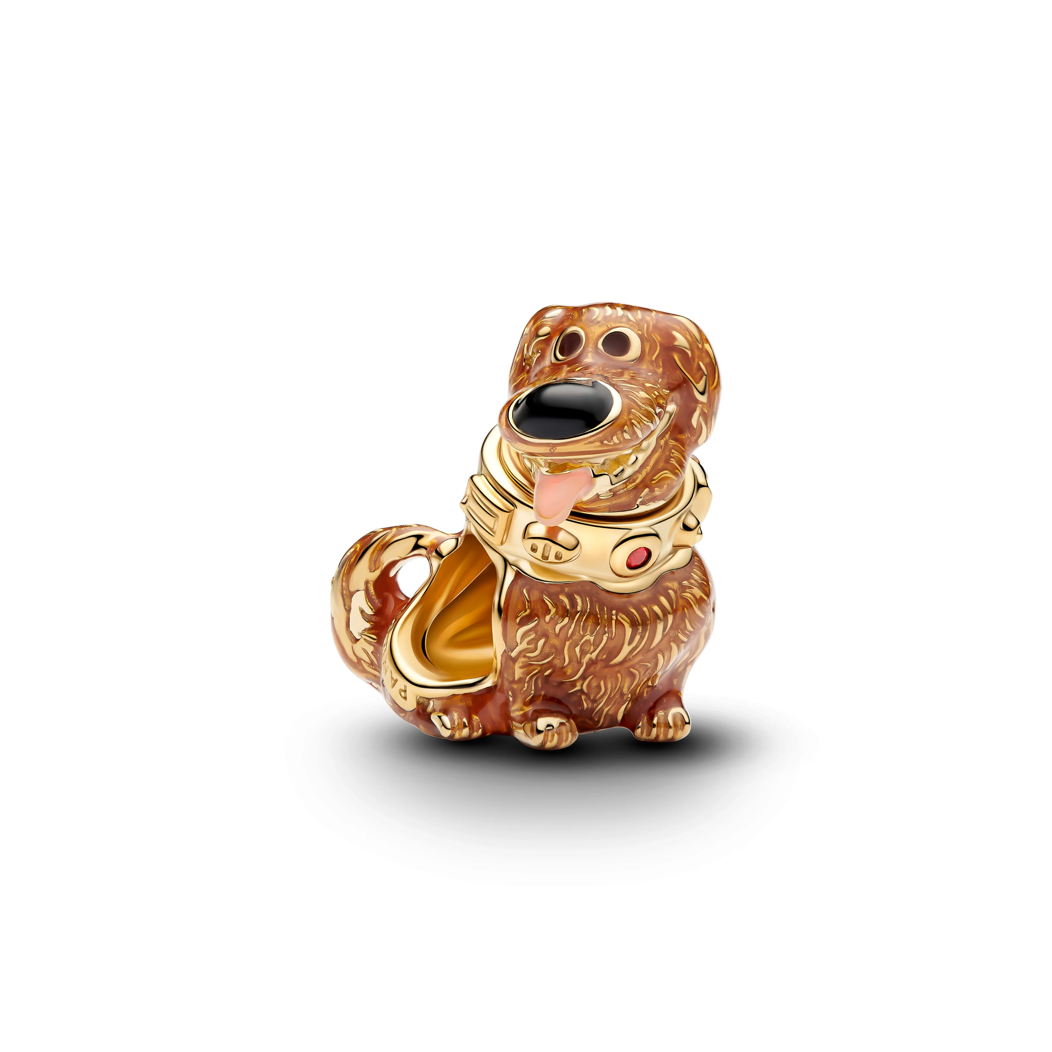 Disney Dug 14K Gold-Plated Charm With Salsa Red Crystal, Black And Pink Enamel