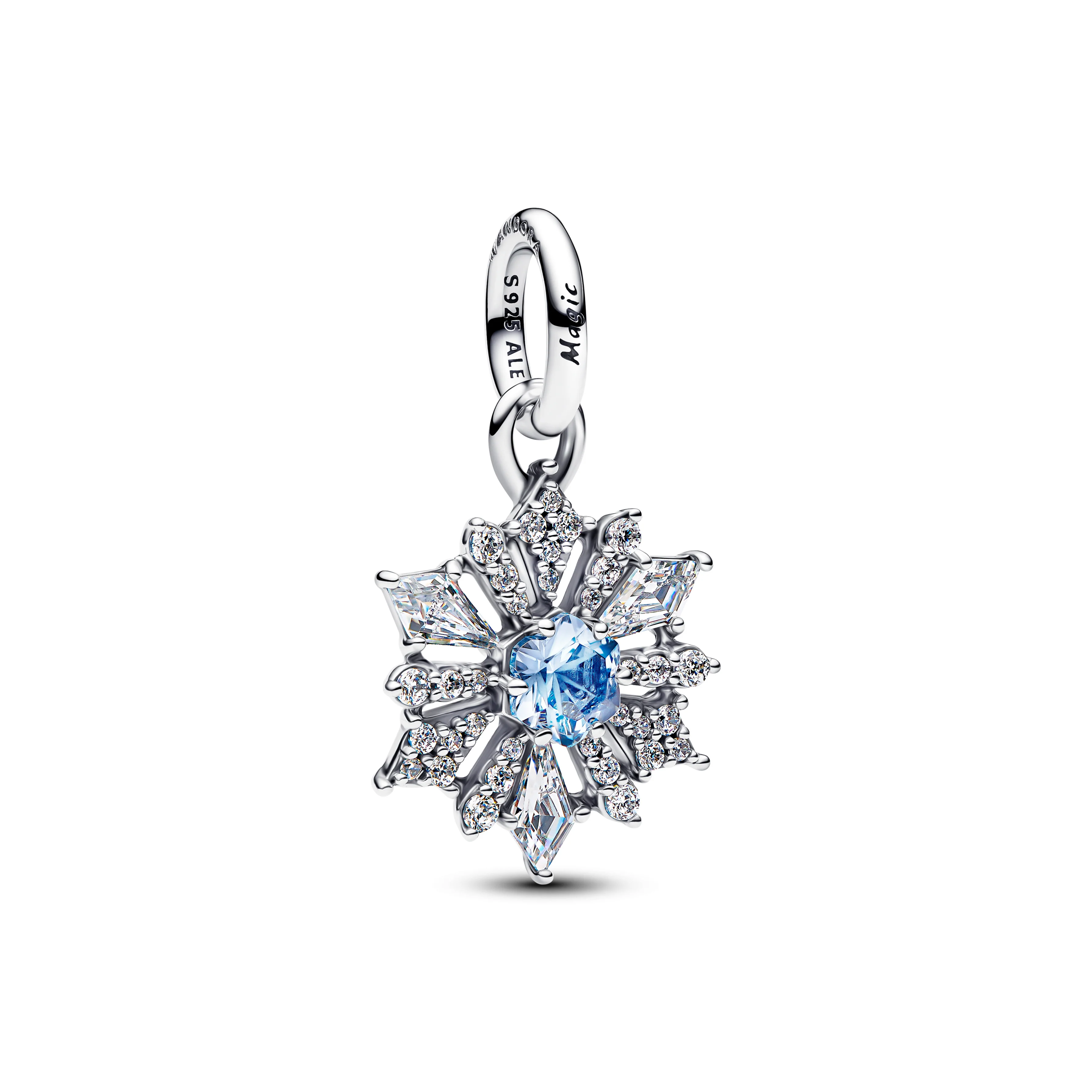 Disney Frozen Sterling Silver Dangle With Water Blue Crystal And Clear Cubic Zirconia
