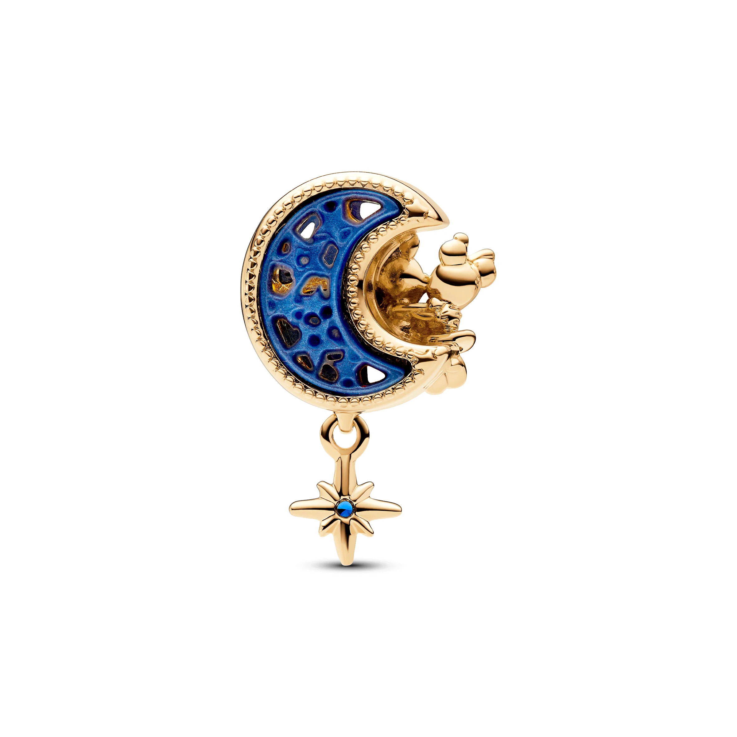 Disney Mickey And Minnie On The Moon 14K Gold-Plated Charm With True Blue Crystal And Blue Bioresin Man-Made Mother Of Pearl - Image 4