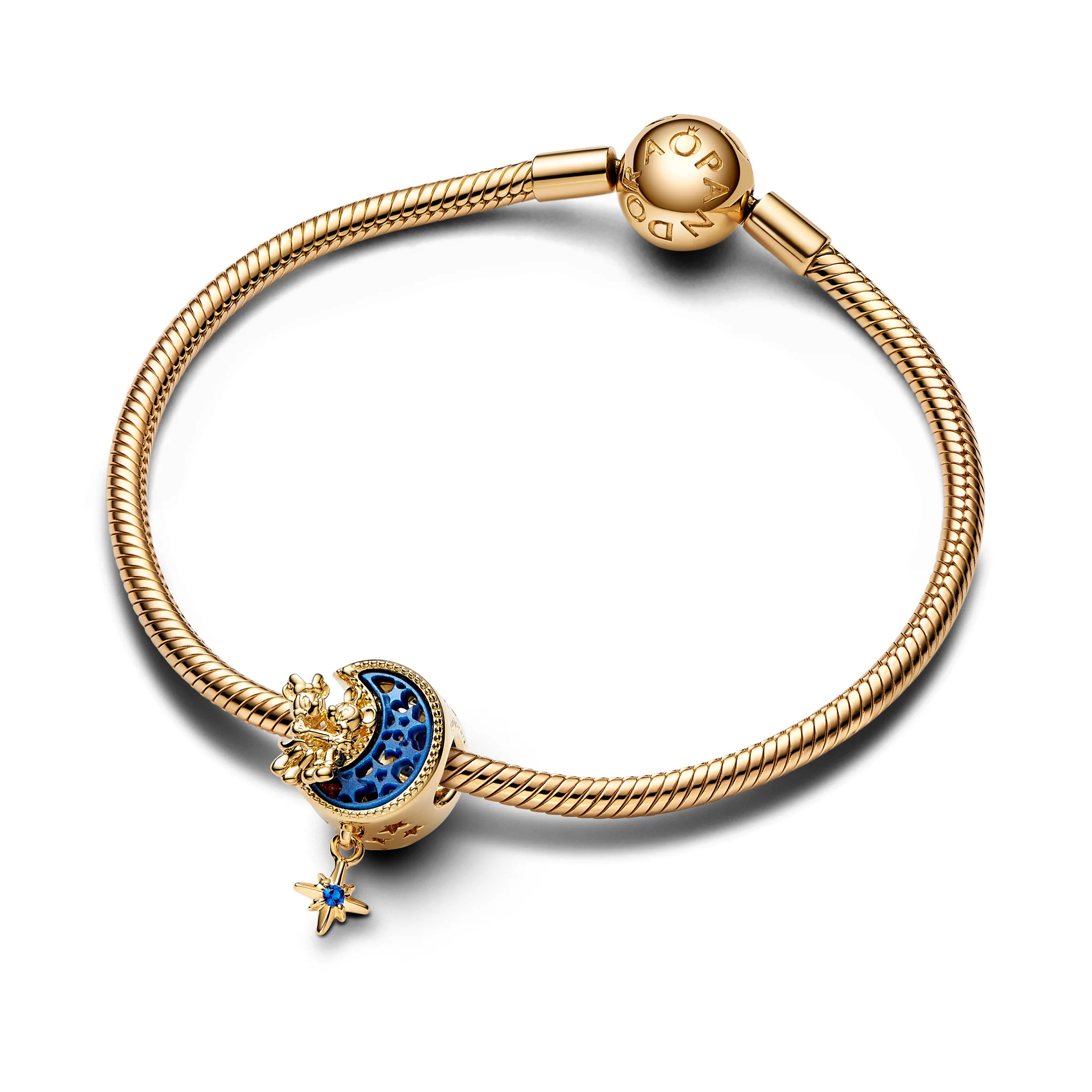 Disney Mickey And Minnie On The Moon 14K Gold-Plated Charm With True Blue Crystal And Blue Bioresin Man-Made Mother Of Pearl - Image 5