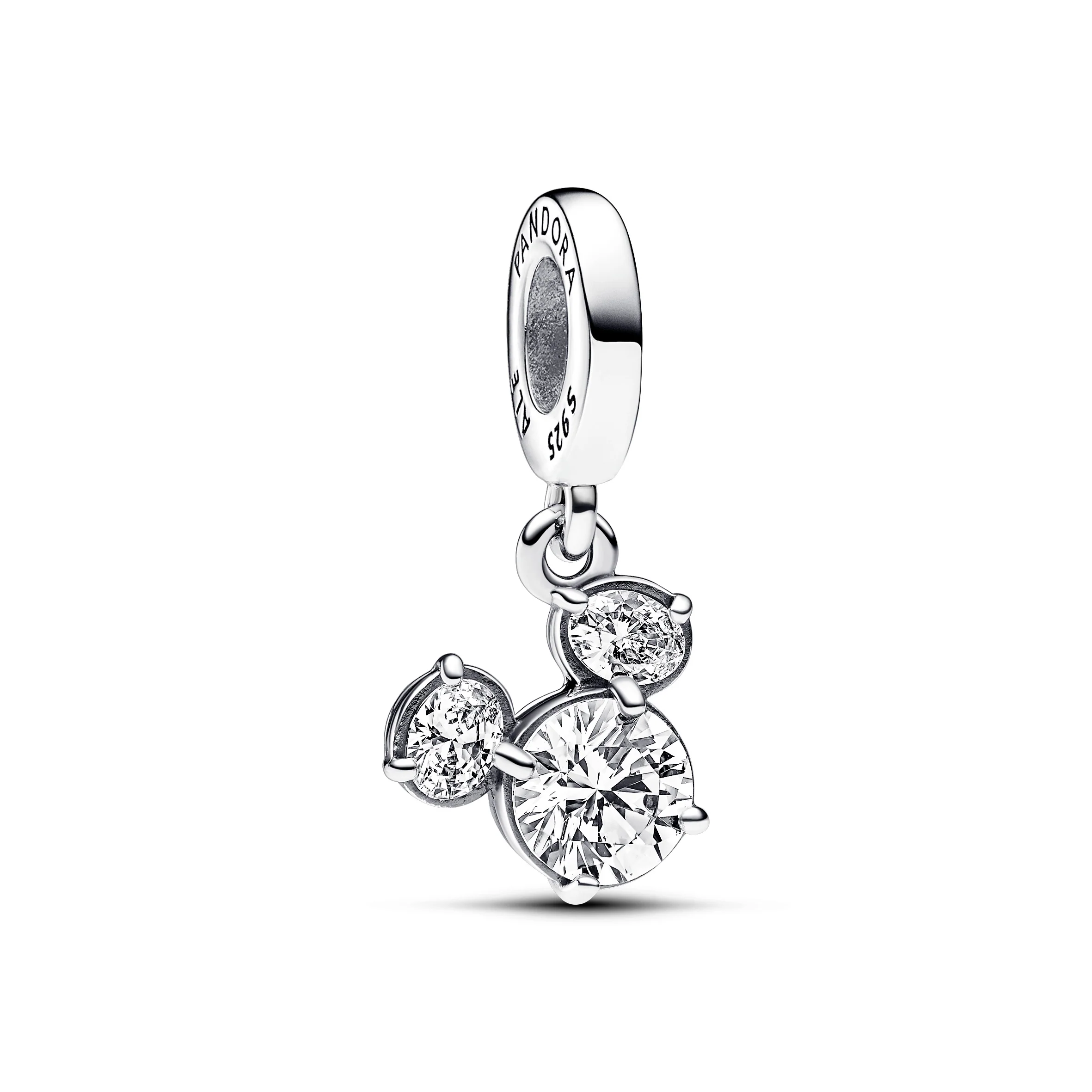 Disney Mickey Silhouette Sterling Silver Dangle With Clear Cubic Zirconia